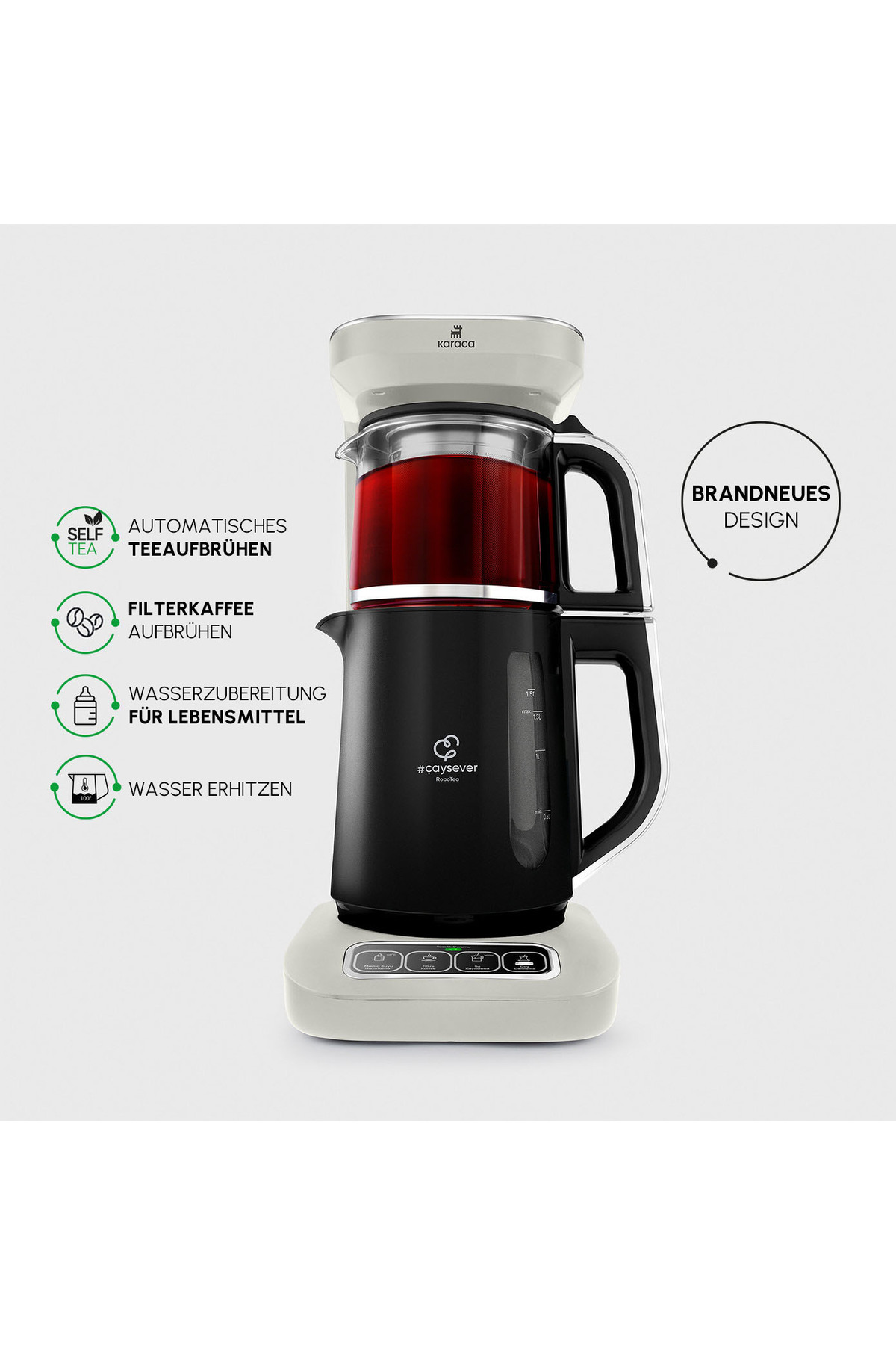 Çaysever Robotea Pro Connect 4-in-1 sprechender automatischer Glas-Teekocher und Filterkaffeebereiter