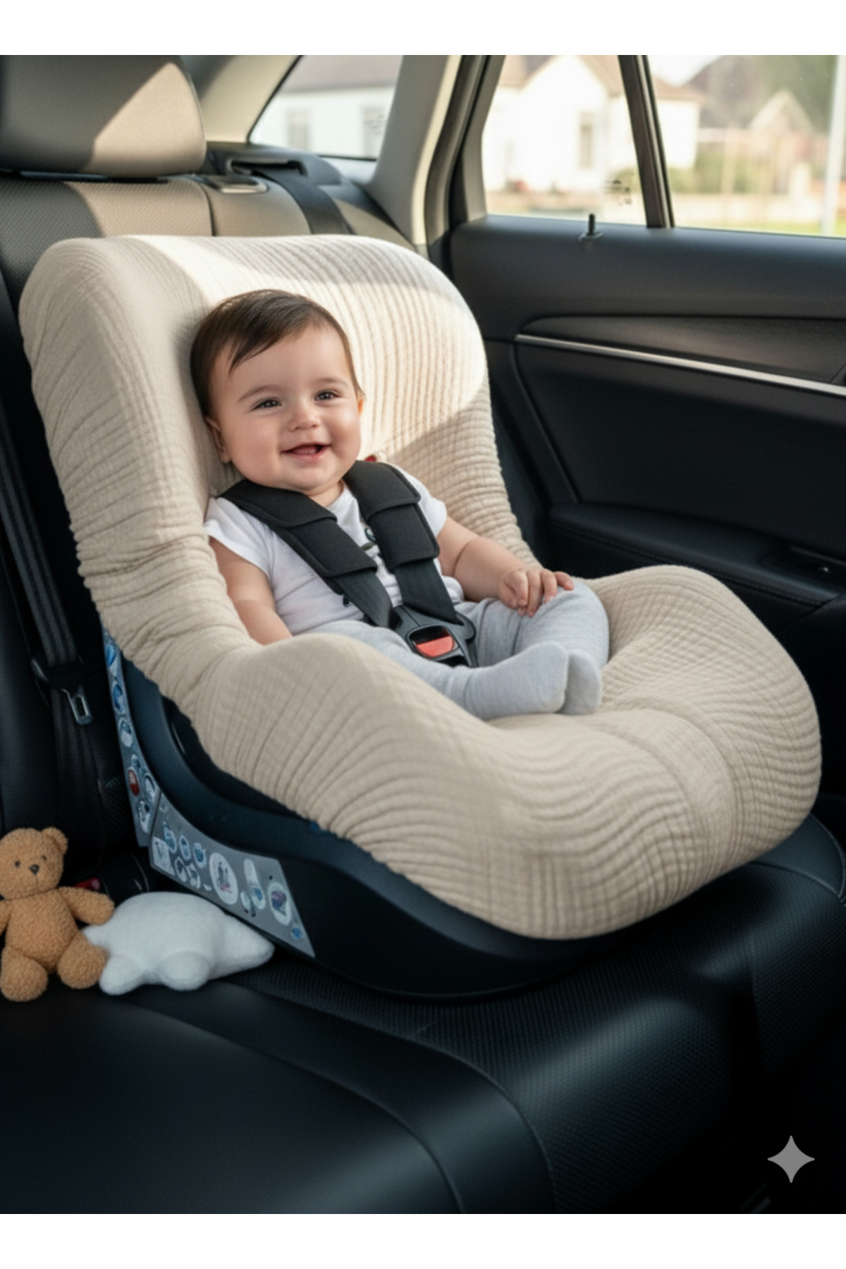 Joyous Mom Kids 4 Katlı Müslin Bebek Oto Koltuk Kılıfı Lastikli %100 Pamuk Organik Oto Koltuk Kılıfı fotoğrafı 2 (önizleme)