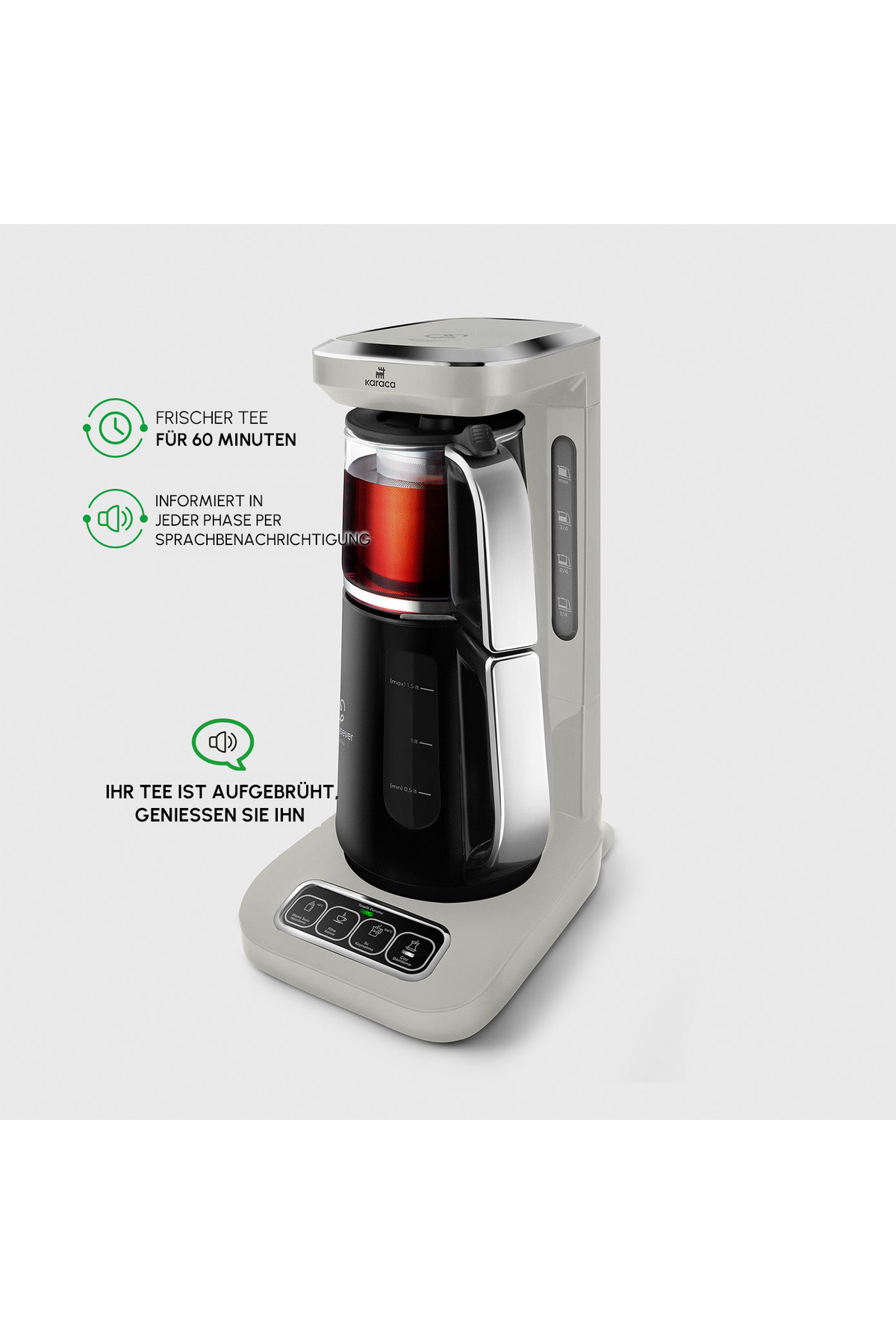 Çaysever Robotea Pro Connect 4-in-1 sprechender automatischer Glas-Teekocher und Filterkaffeebereiter