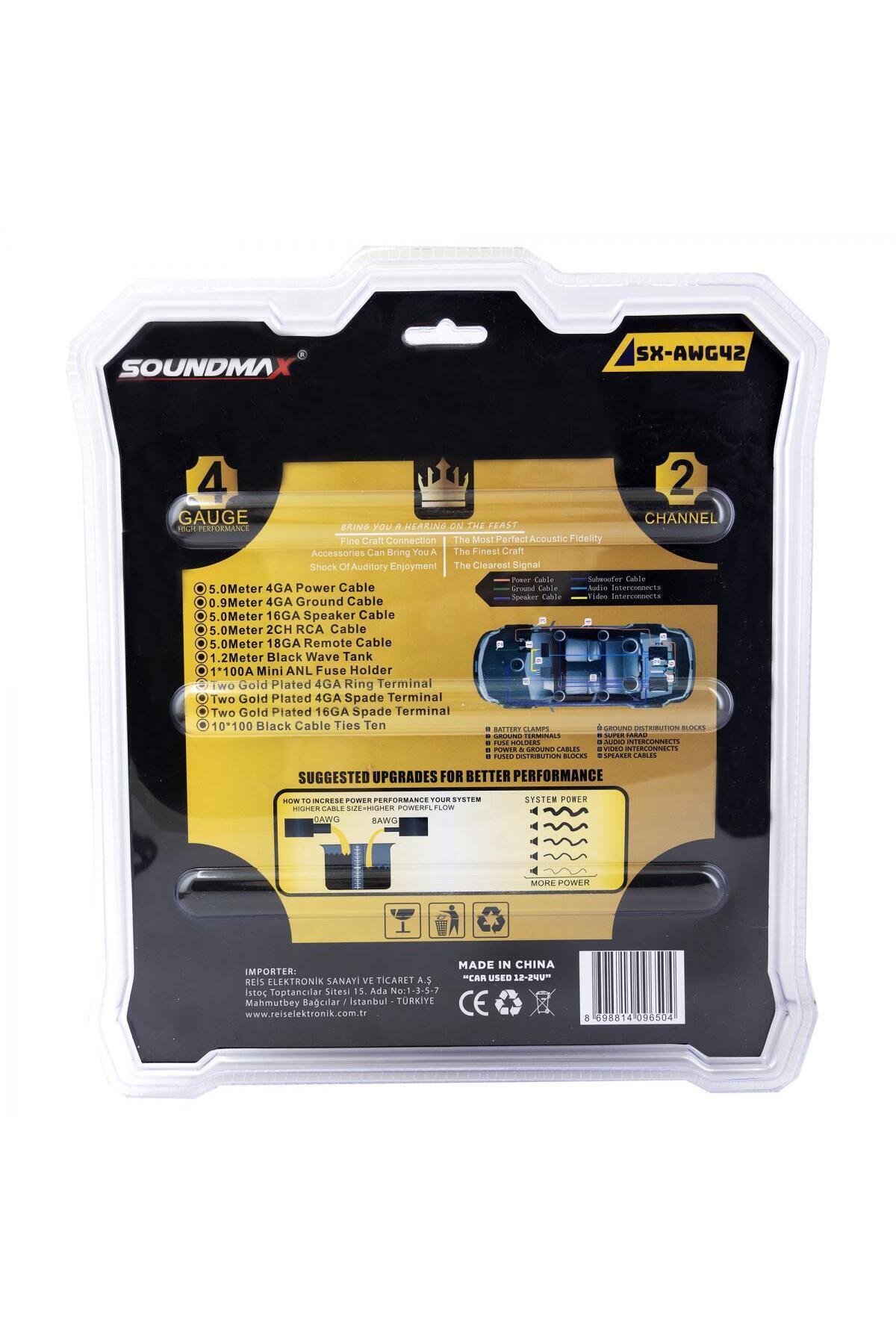 Soundmax Sx-awg83 8ga profesyonel kalın amfi kablo seti set