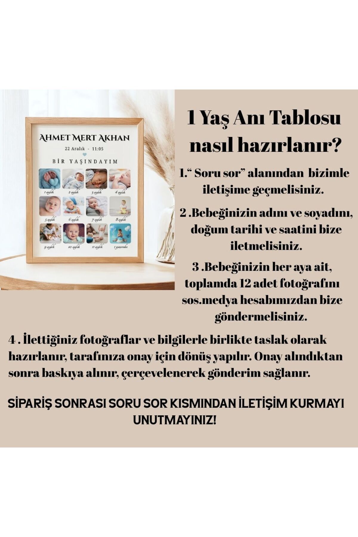 CKA Tasarım Bebek 1 Yaş Anı Tablosu, 1 Yaşındayım Bebek Odası Tablosu, 1 Yaş Hatıra Çerçevesi fotoğrafı 2 (önizleme)
