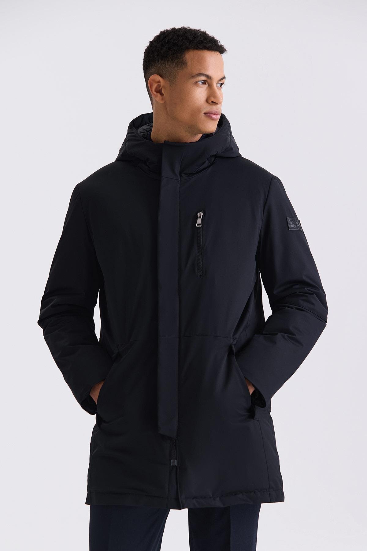 جاکامن کاپشن زمستانی زیپ مخفی کلاهدار Comfort Fit مشکی