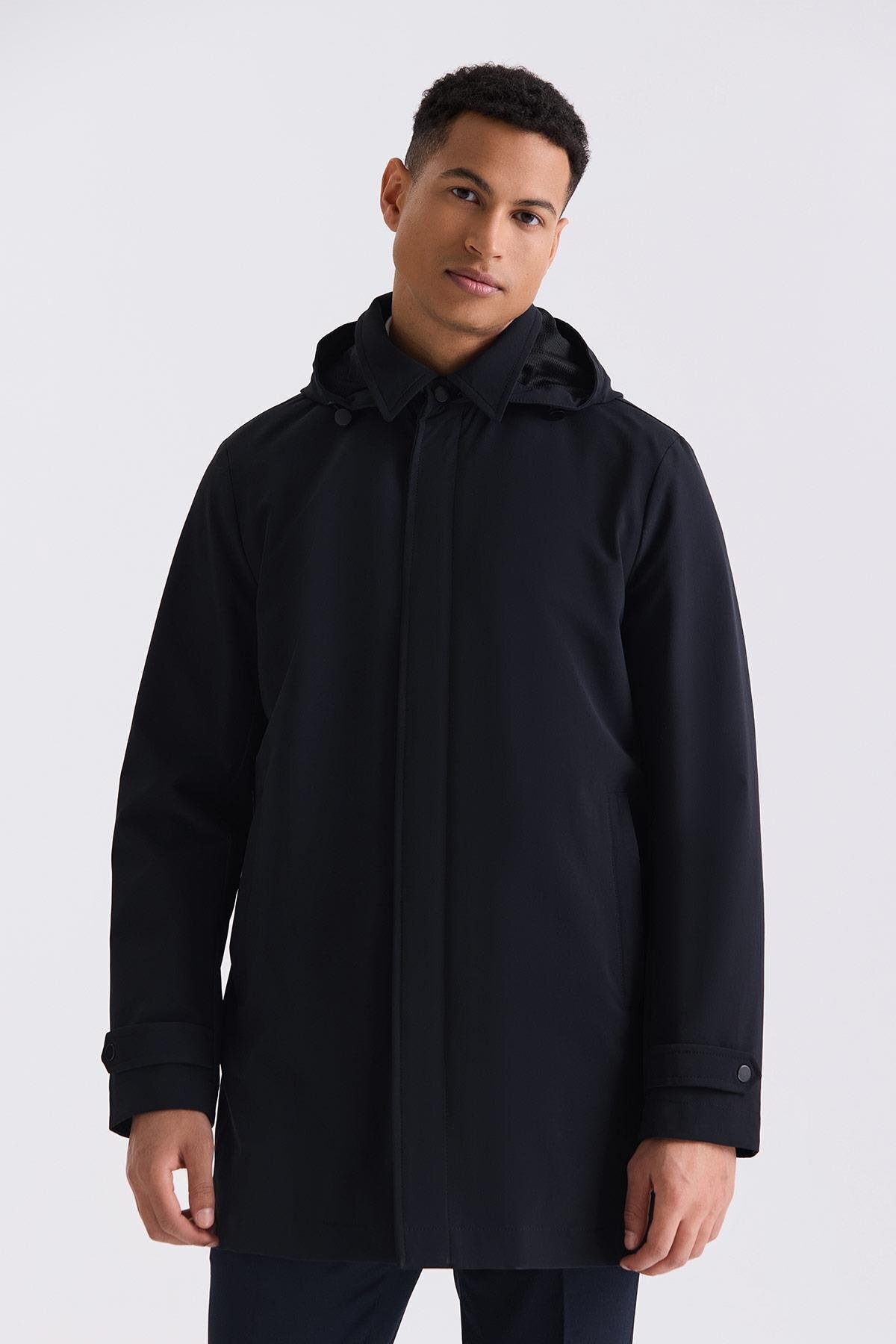 جاکامن کاپشن مدل کلاسیک زیپ دار مخفی کلاهدار Comfort Fit مشکی