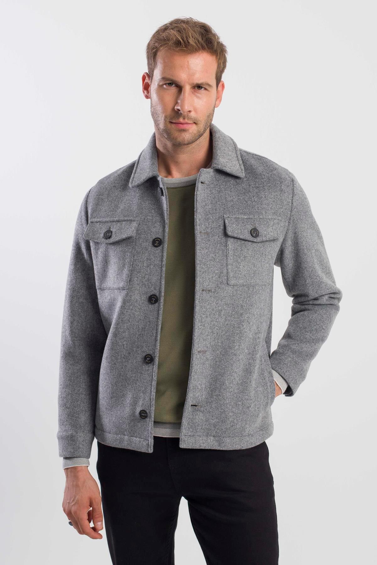 جاکامن کت پشمی یقه کودک طوسی Comfort Fit