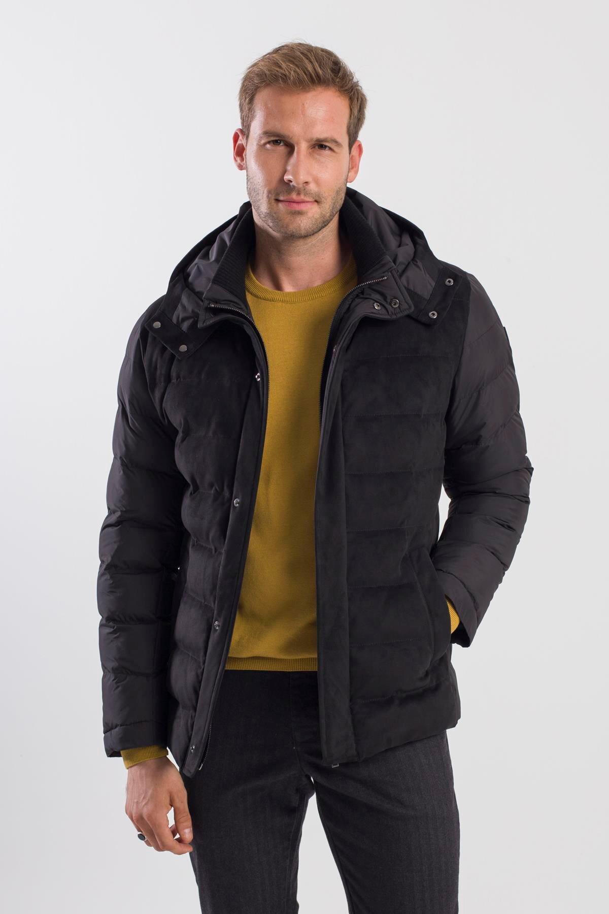 جاکامن کاپشن پفی سرپوش دار مشکی Comfort Fit