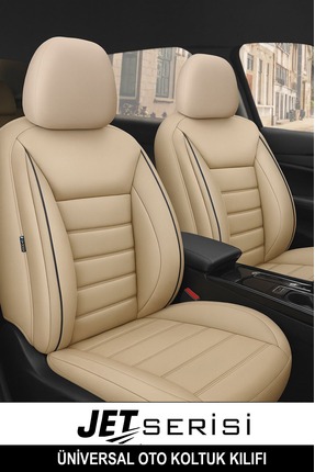 GM-DESIGN Jet Bej Deri Üniversal Oto Koltuk Kılıfı - 5 Koltuk Tam Set