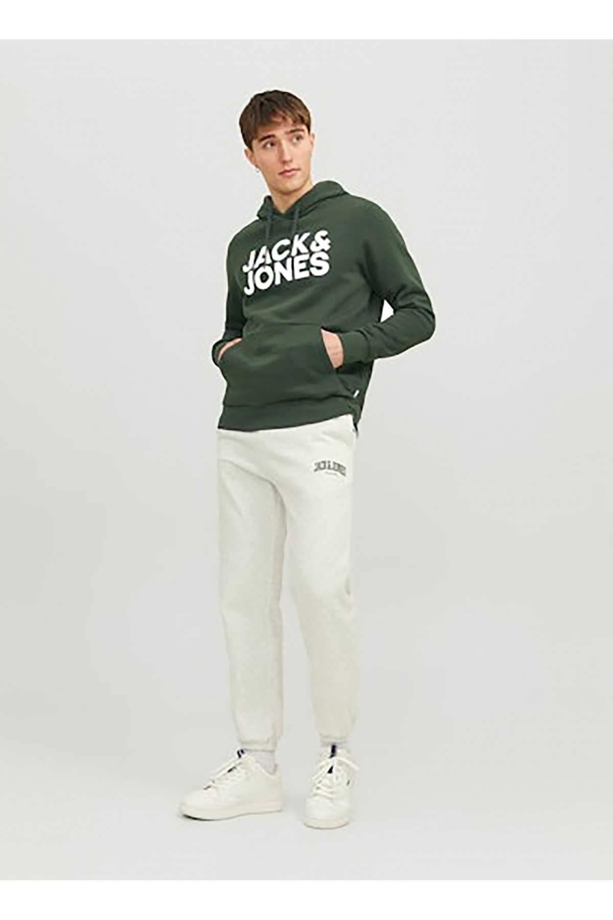 جک اند جونز سویشرت مردانه یقه دار سبز تیره 12152840_JJECORP LOGO SWEAT HOOD NO