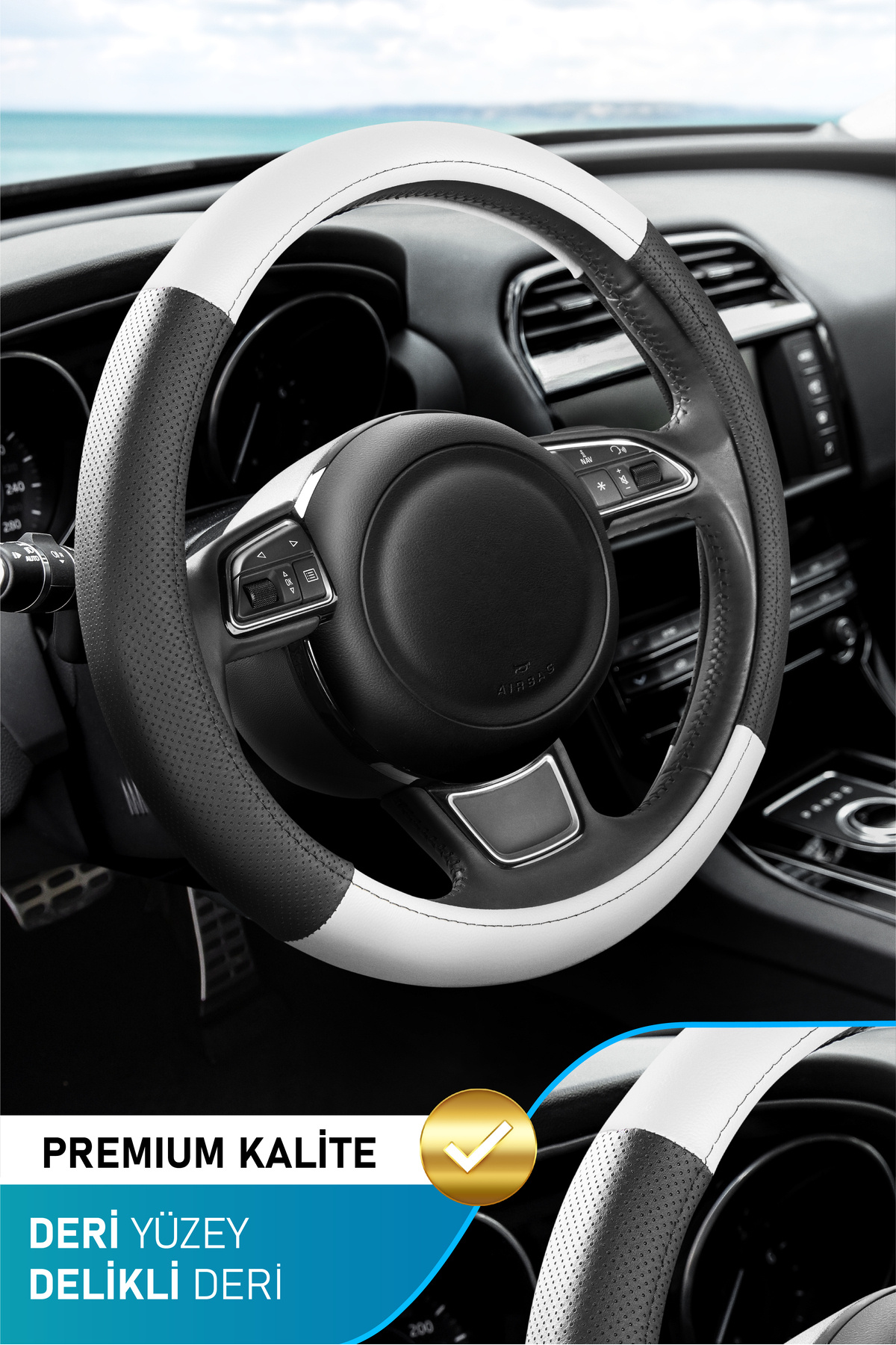 Form Geçmeli Oto Direksiyon Kılıfı 38cm %100 Yerli Üretim Noktalı Siyah Düz Beyaz 1.Kalite Suni Deri