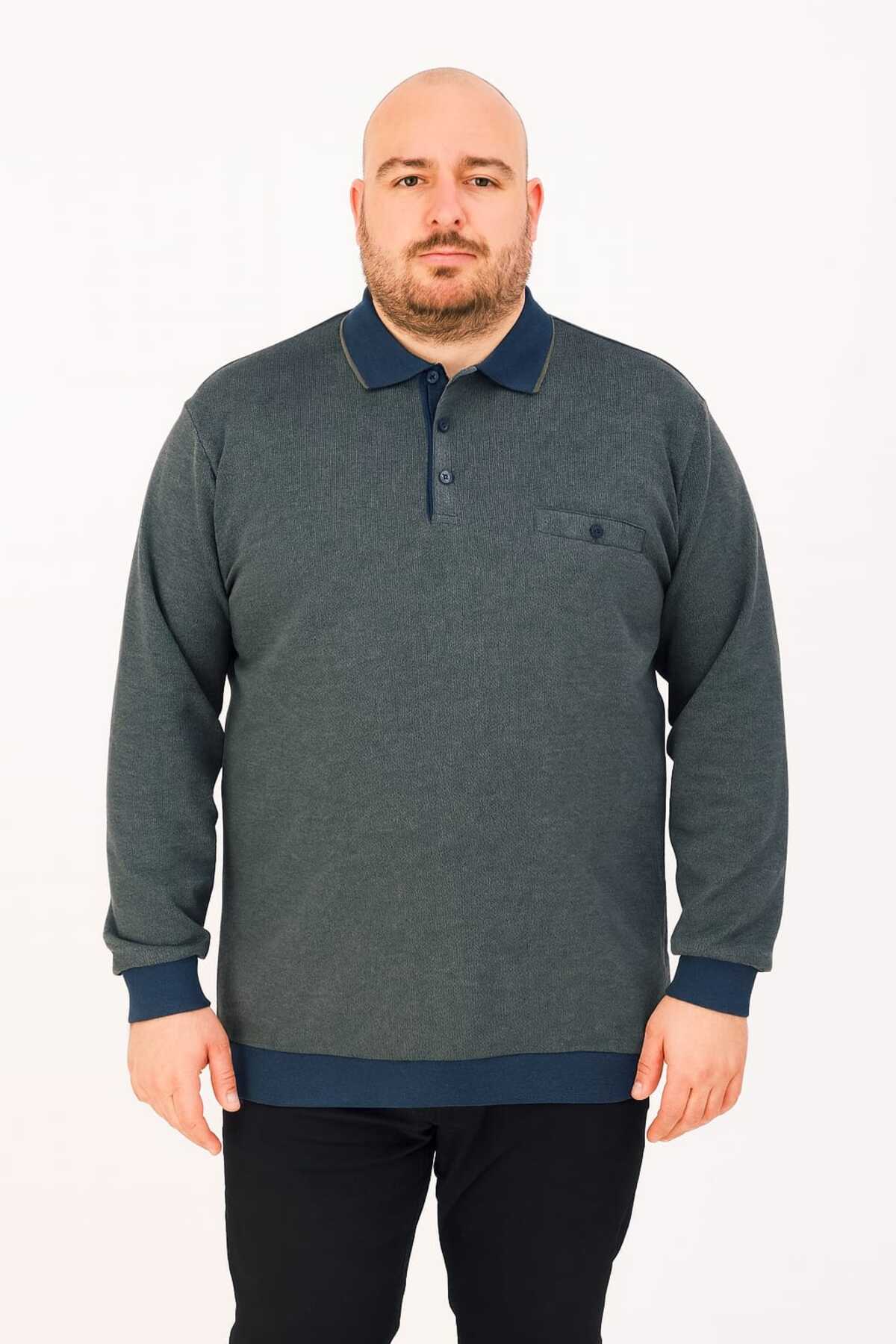 ÖZ BARLA TRİKO Büyük Beden Yakalı Cepli Selanik Baba Kazak [pamuklu Üst Kalite Gramajlı Kalın Ürün] 3xl.4xl