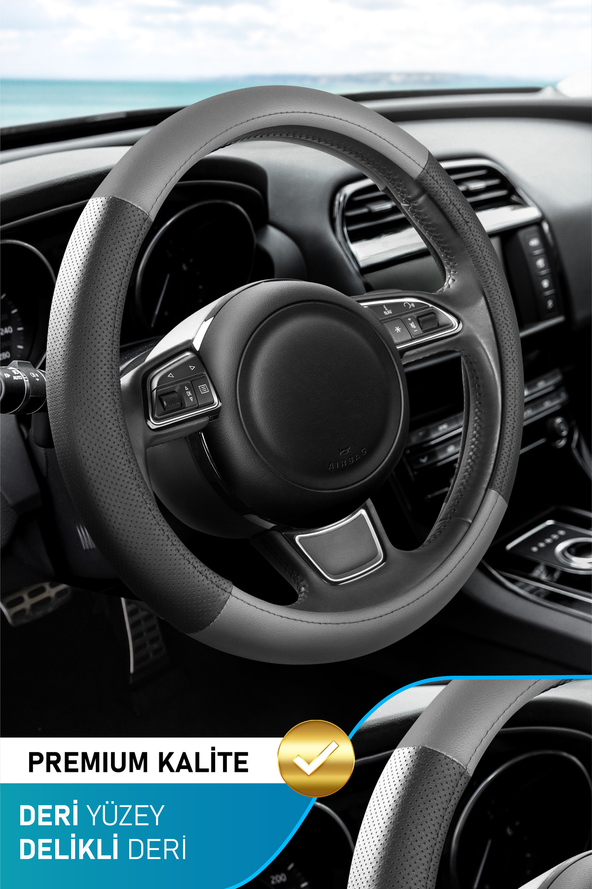 Form Geçmeli Oto Direksiyon Kılıfı 38cm %100 Yerli Üretim Noktalı Siyah Düz Gri 1.Kalite Suni Deri
