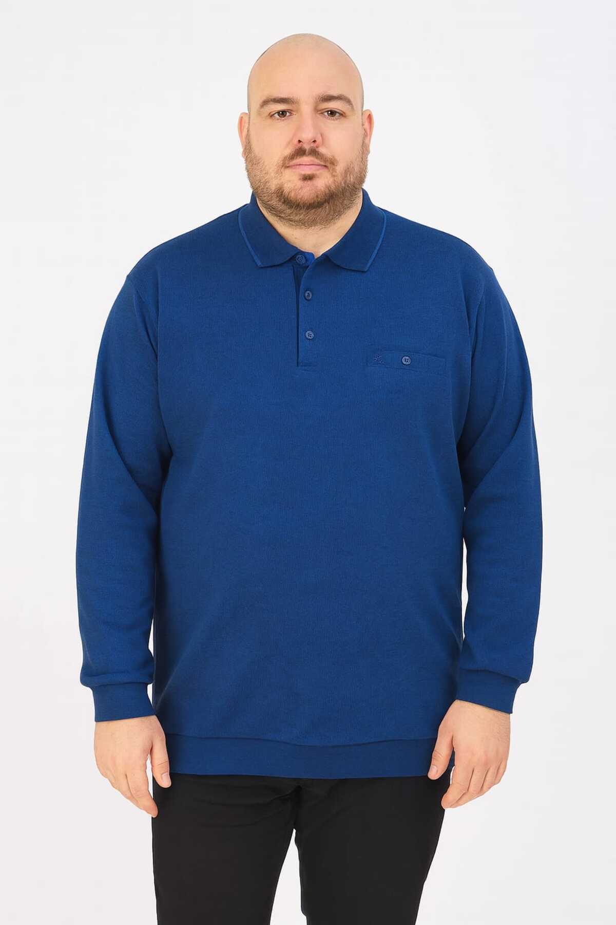 ÖZ BARLA TRİKO Büyük Beden Yakalı Cepli Selanik Baba Kazak [pamuklu Üst Kalite Gramajlı Kalın Ürün] 3xl.4xl