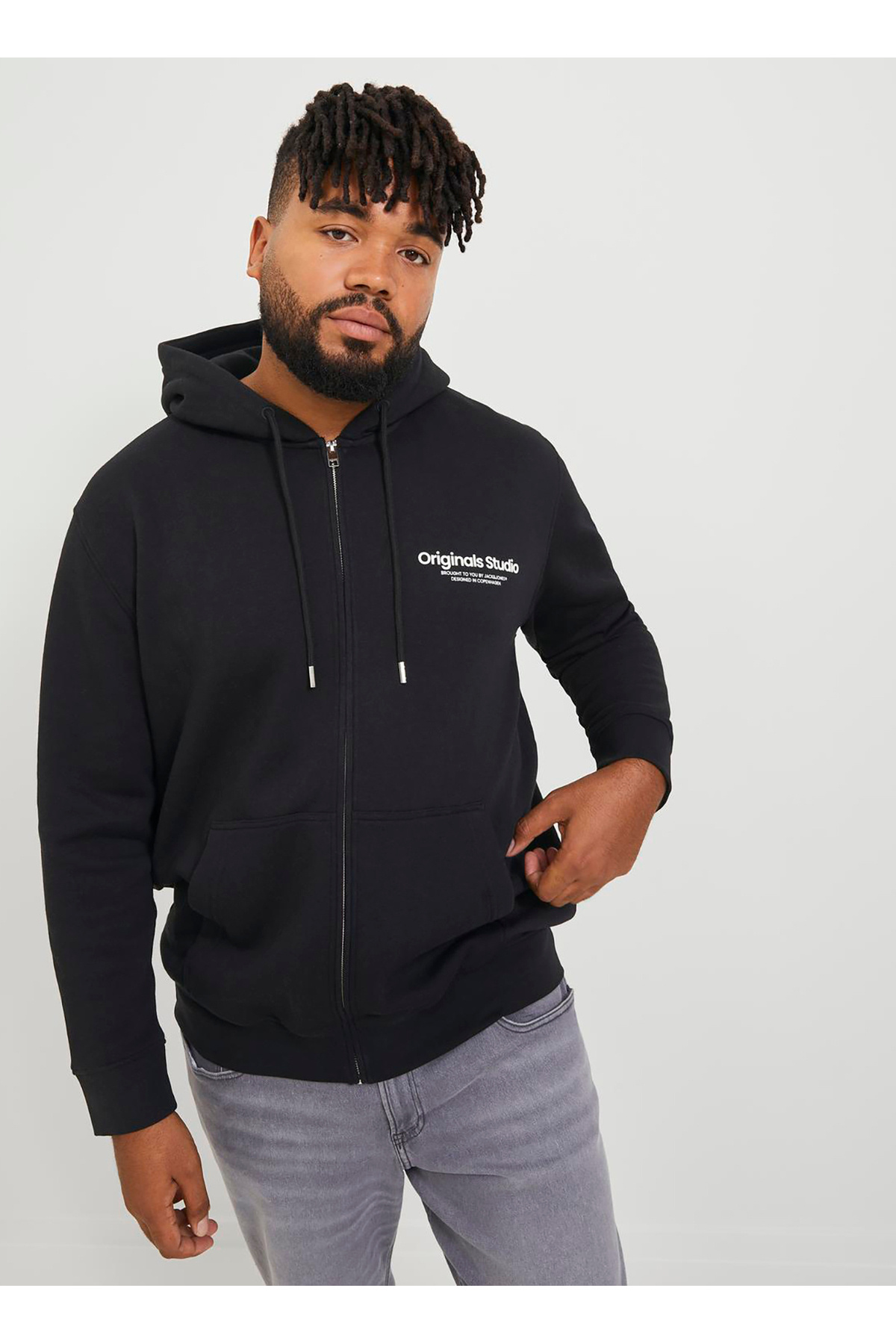 جک اند جونز سویشرت مردانه مشکی کلاهدار 12248197_JORVESTERBRO SWEAT ZIP HOO