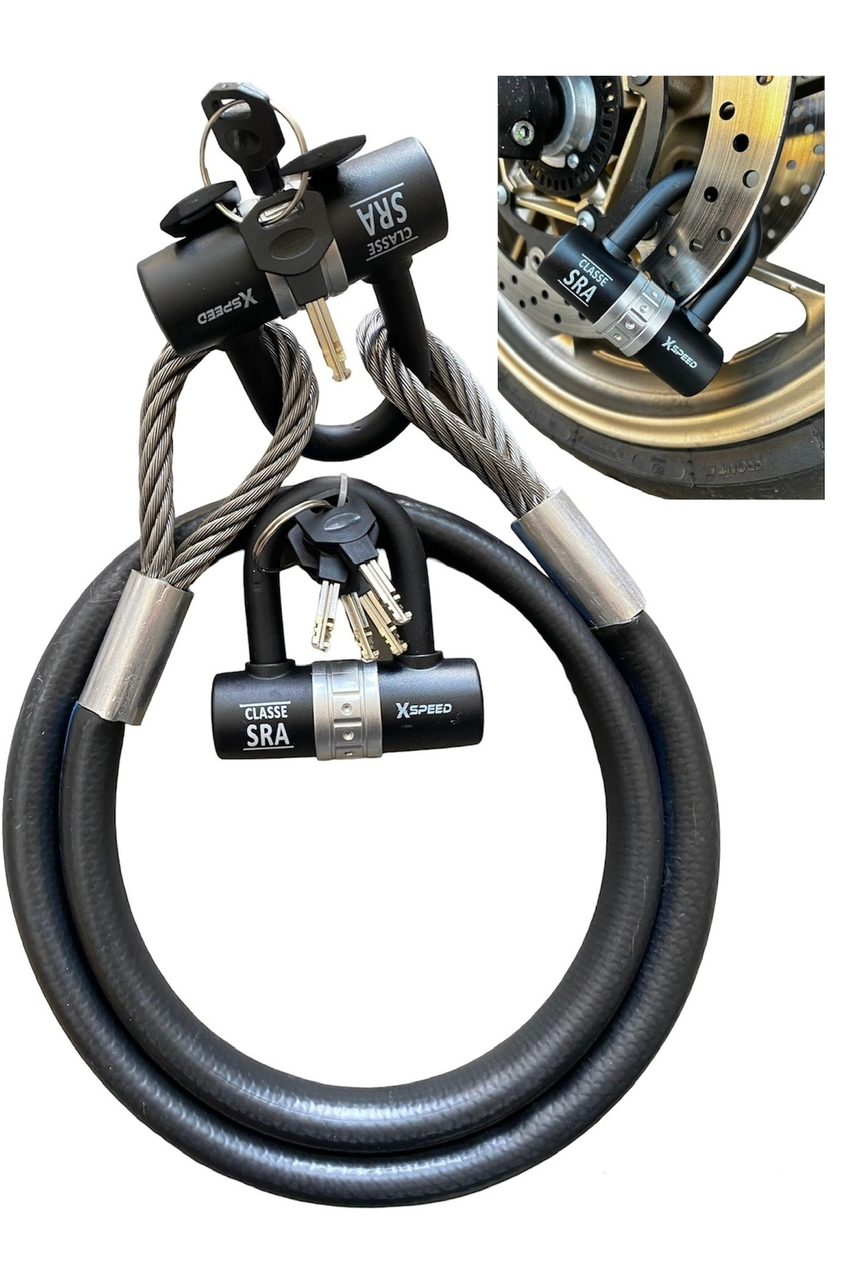 PADRİ Motorsiklet 2 Metre 10 Mm Kesilmez Çelik Halat Bağlama Halatı Motosiklet Zincir U Bar Disk Kilit