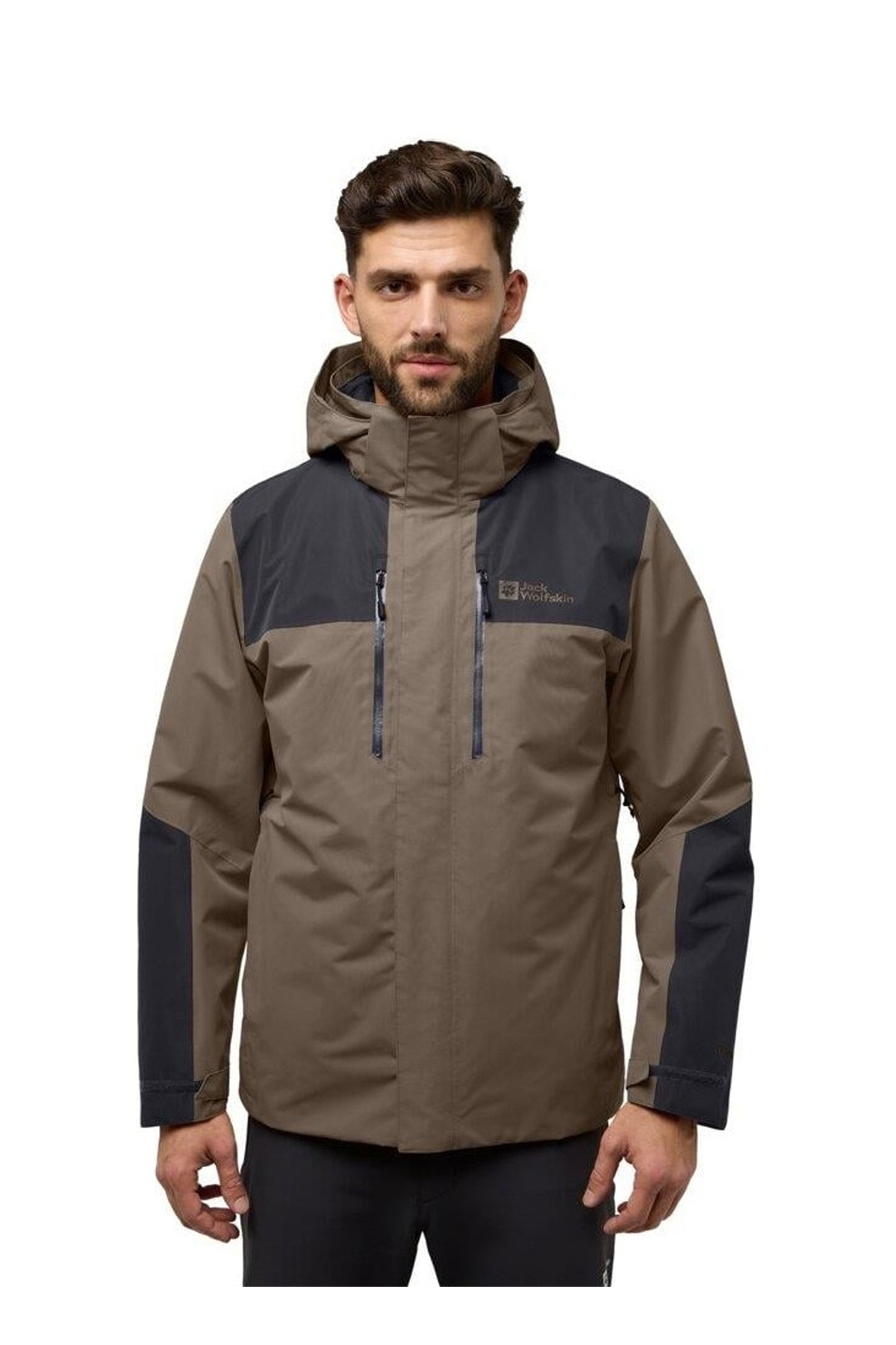 جک ولف اسکین ژاکت یقه دار قهوه ای مردانه با تناسب معمولی A61858JASPER 3IN1 JKT M
