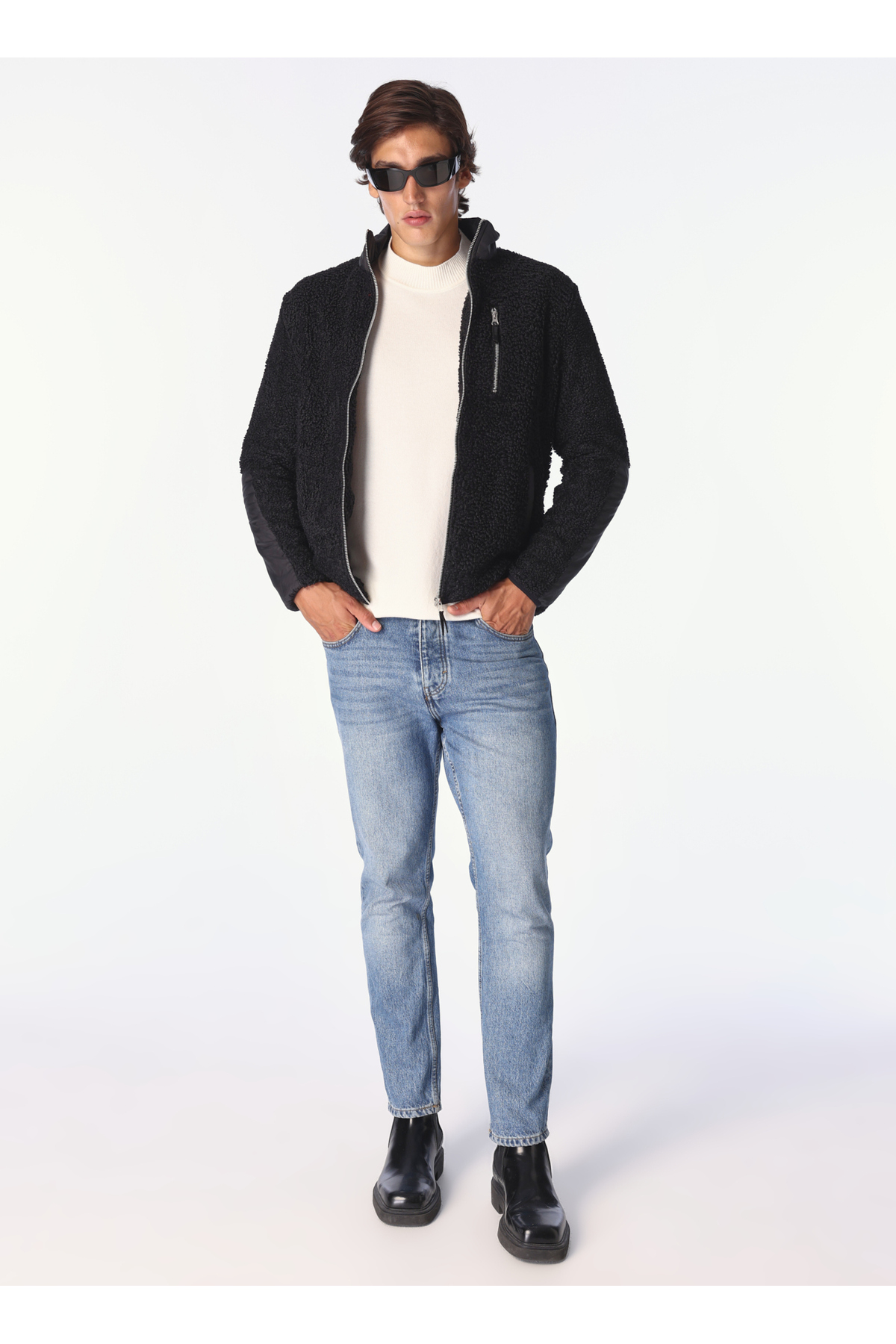 Fabrika Dik Yaka Düz Siyah Erkek Sweatmont F4WM-SWT 2252 görsel 3