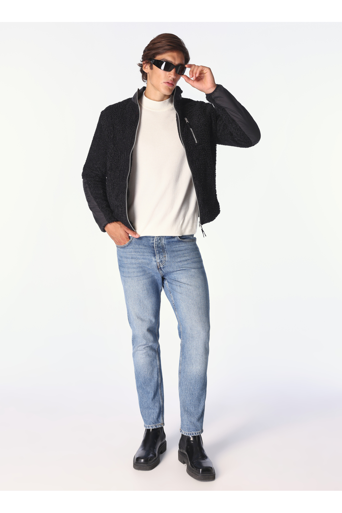 Fabrika Dik Yaka Düz Siyah Erkek Sweatmont F4WM-SWT 2252 görsel 4