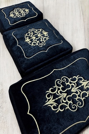 AYHANHOME Çeyizlik Kadife Gold Işlemeli 3'lü Siyah Bohça Nişan Gelin Damat Hurcu