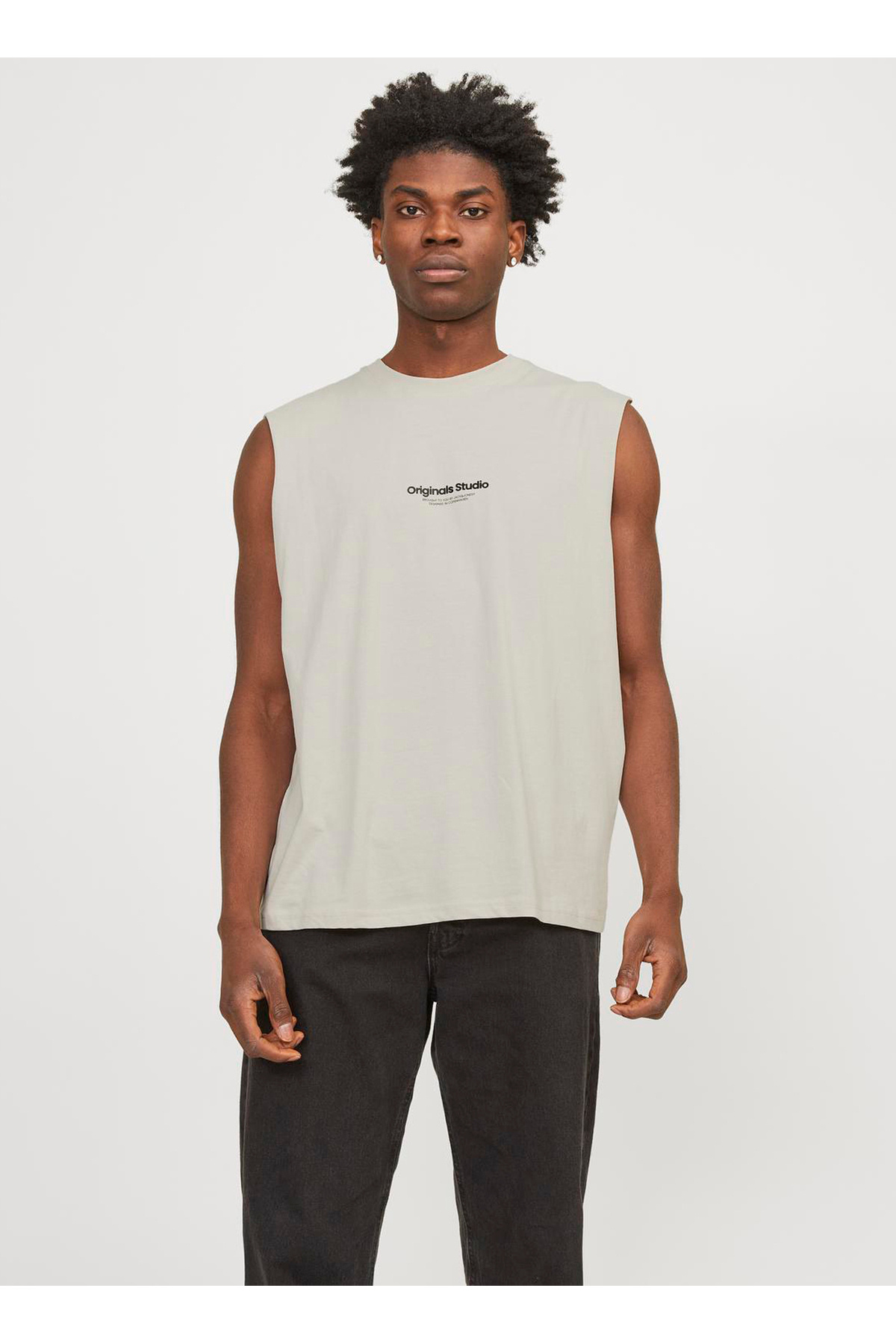 جک اند جونز تی شرت مردانه کرم گردن گرد JORVESTERBRO SLEEVELESS TEE SN