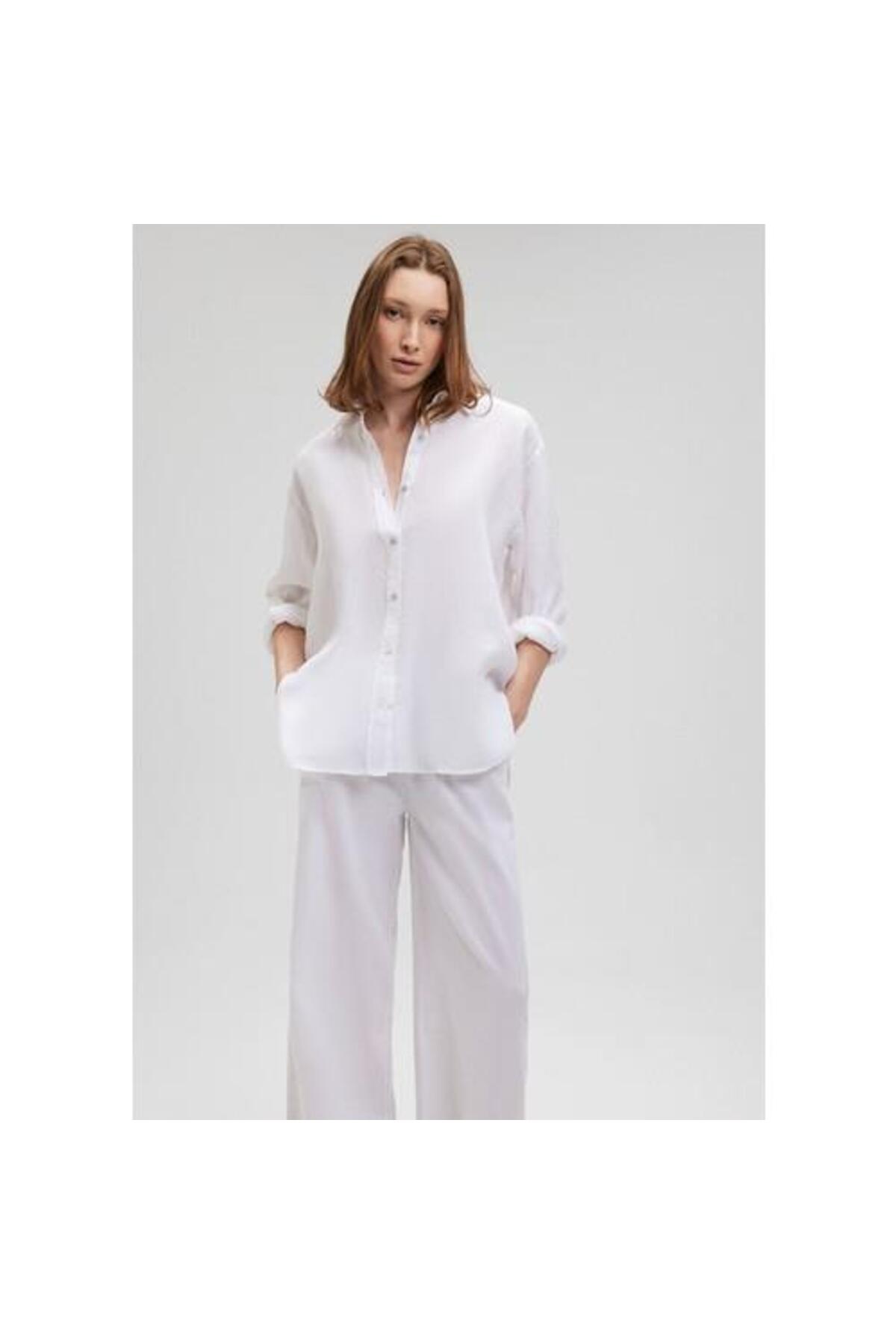 Beyaz Keten Gömlek Oversize / Geniş Kesim 1210747-620 — رنگارنگ TYC836761EAFE41EF1 — تصویر 2 از 2