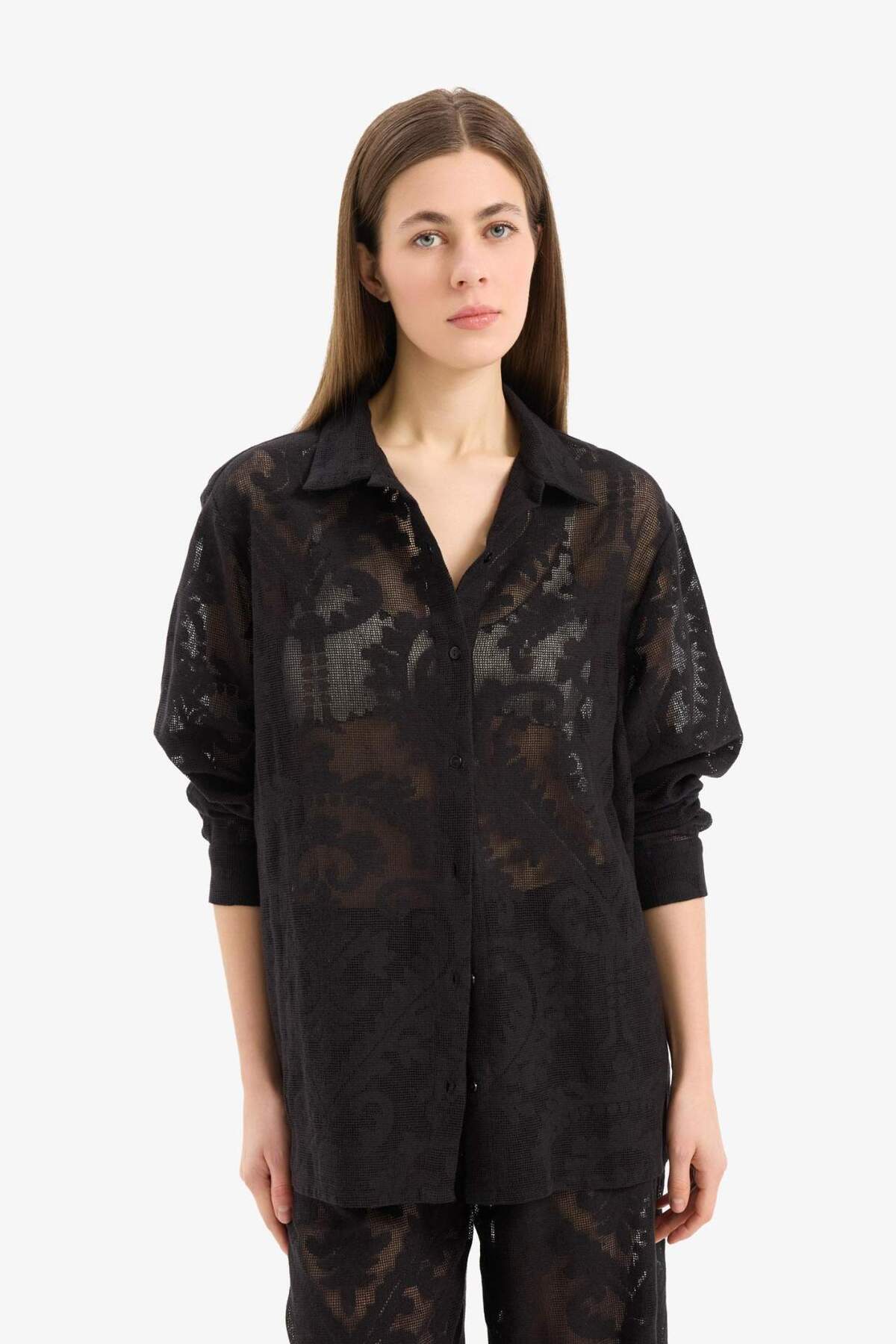 DeFacto Regular Fit Dantel Detaylı Plaj Gömleği-Fall in Love D9768AX25SM