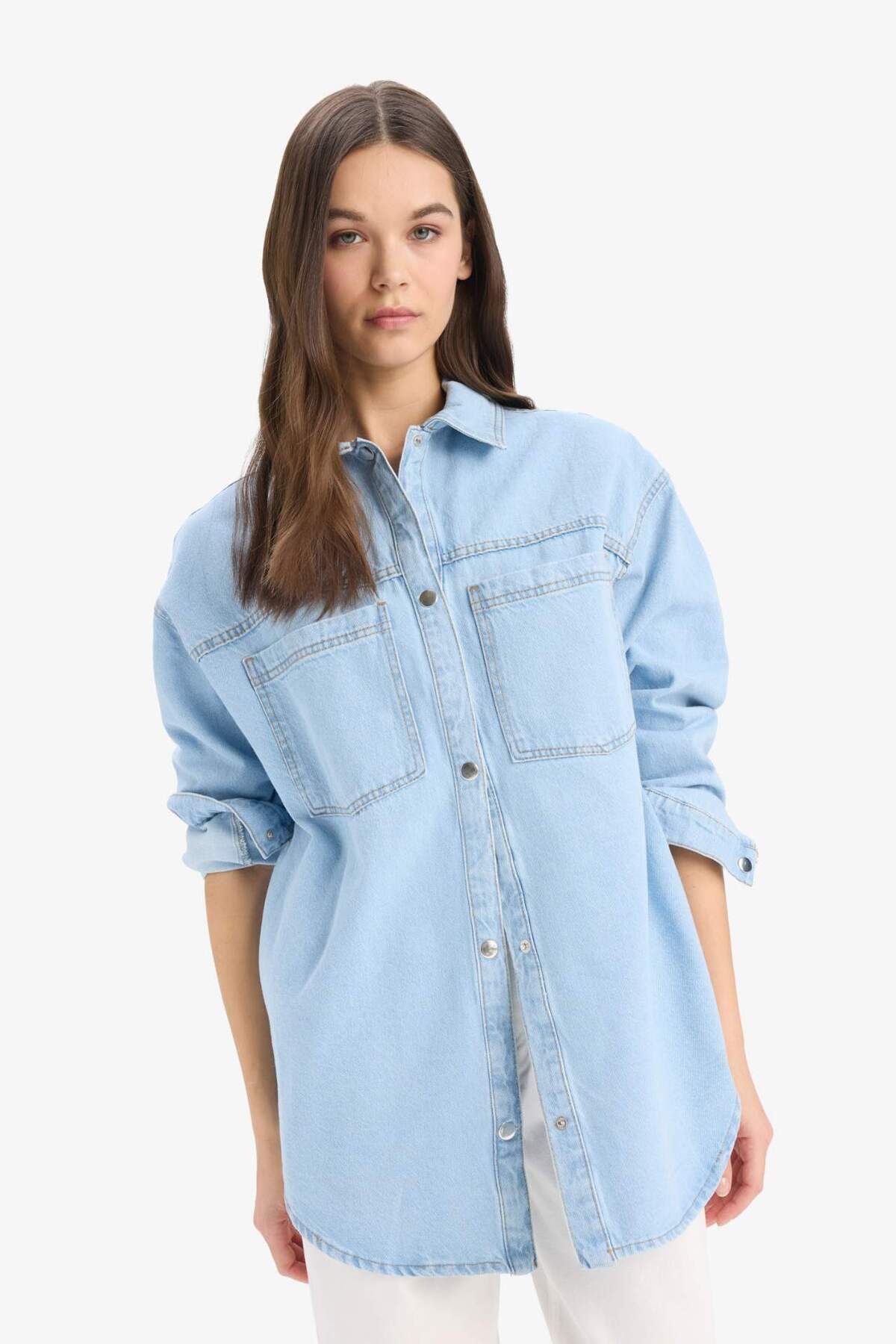 Defacto  Cepli Çıtçıtlı Gömek Denim Ceket E0952AX25SP - Görsel 3