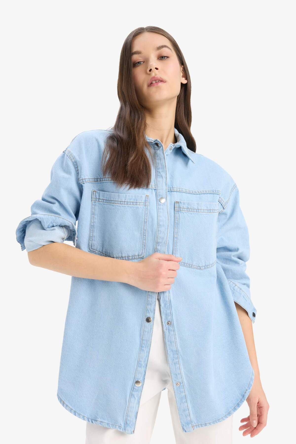 Defacto  Cepli Çıtçıtlı Gömek Denim Ceket E0952AX25SP - Görsel 4