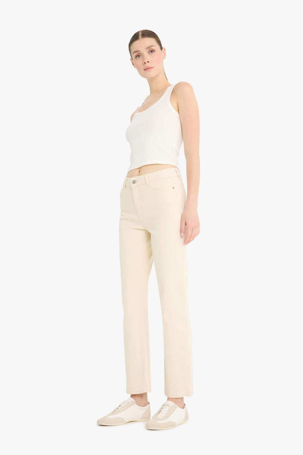DeFacto Comfort Straıght Yüksek Bel Bilek Boy Jean Pantolon F0064AX25SM görsel 2