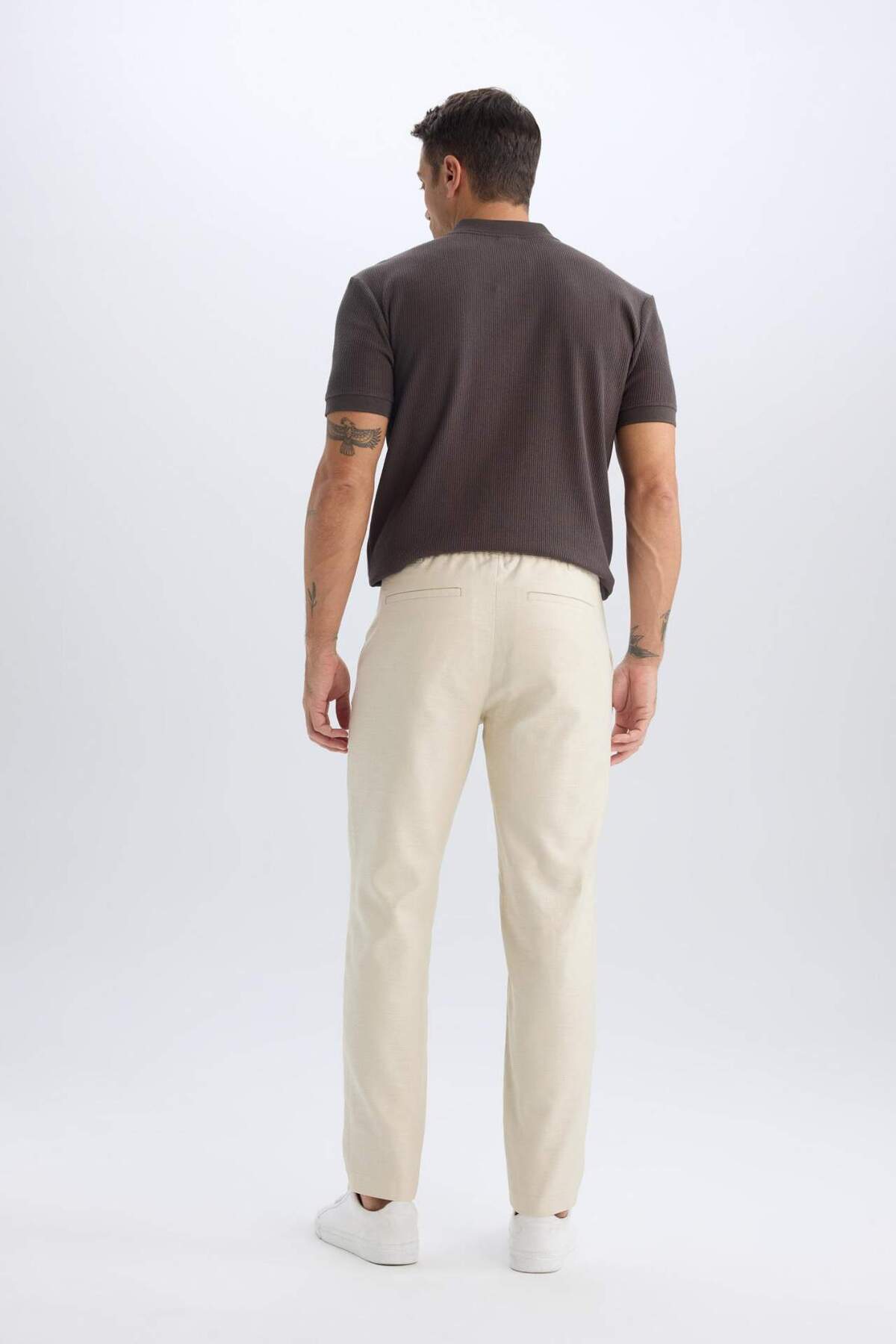 DeFacto %100 Pamuk Relax Fit Düz Paça Keten Görünümlü Yazlık Kumaş Pantolon D4251AX25SM görsel 8