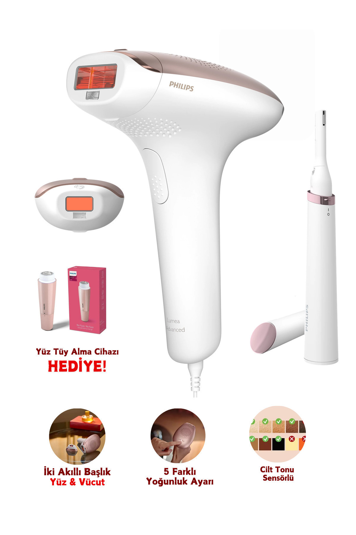Philips Ipl Lazer Epilasyon Cihazı, Vücut Ve Yüz Başlığı & Hassas Bölge Uyumlu - Tüy Alma Cihazı Hediye