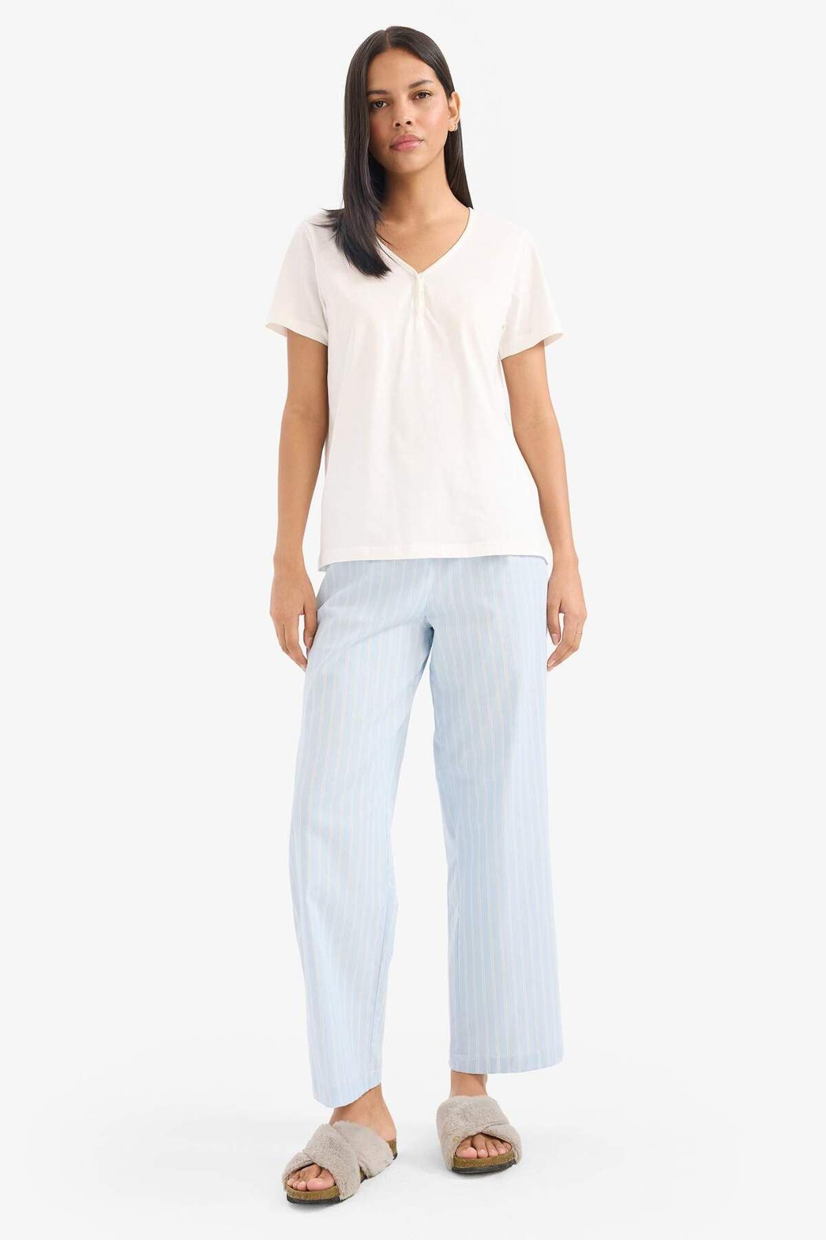 DeFacto Uzun Boy Poplin Pijama Altı-Fall in Love E7653AX25SP