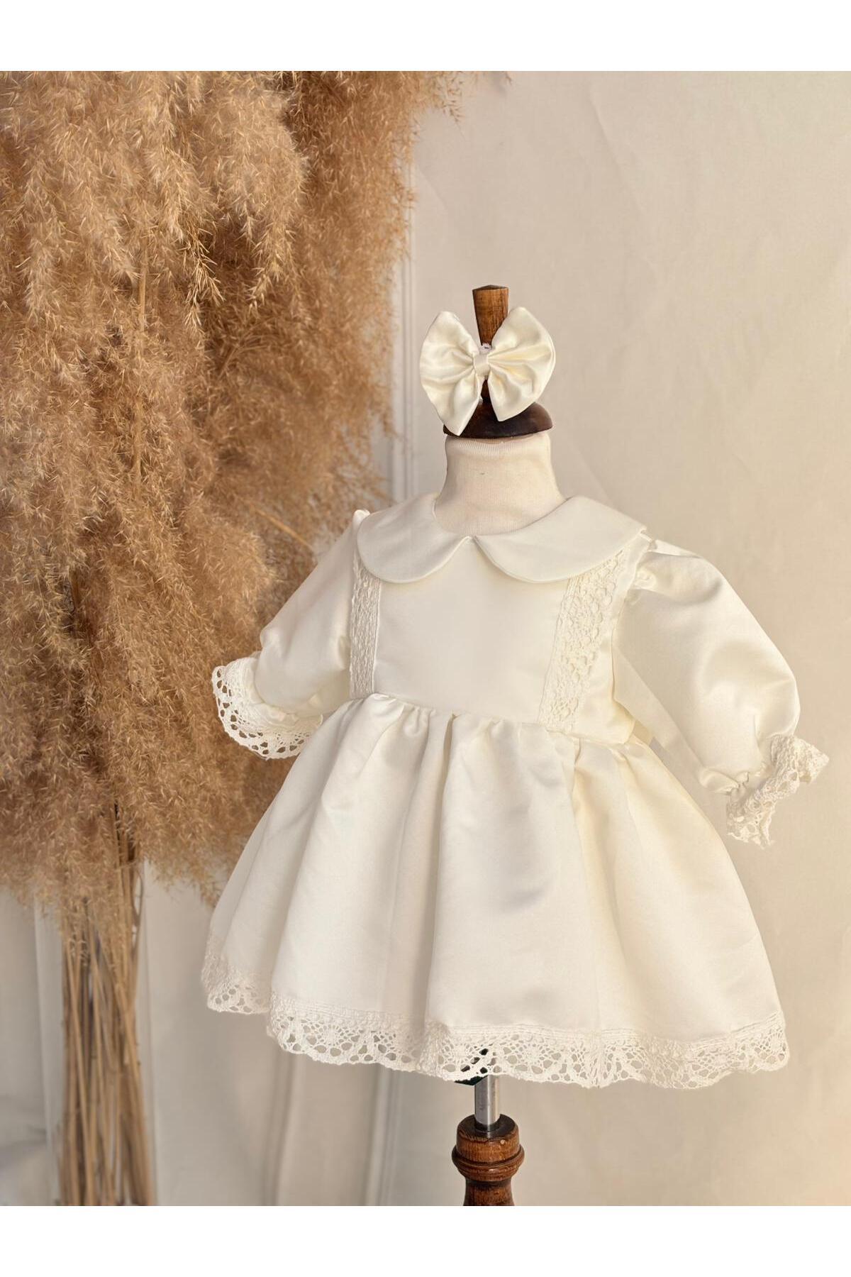 Hobidik Kız Bebek Çocuk Beyaz Dantelli Bebe Yaka Mevlüt Elbise Seti fotoğrafı 4 (önizleme)