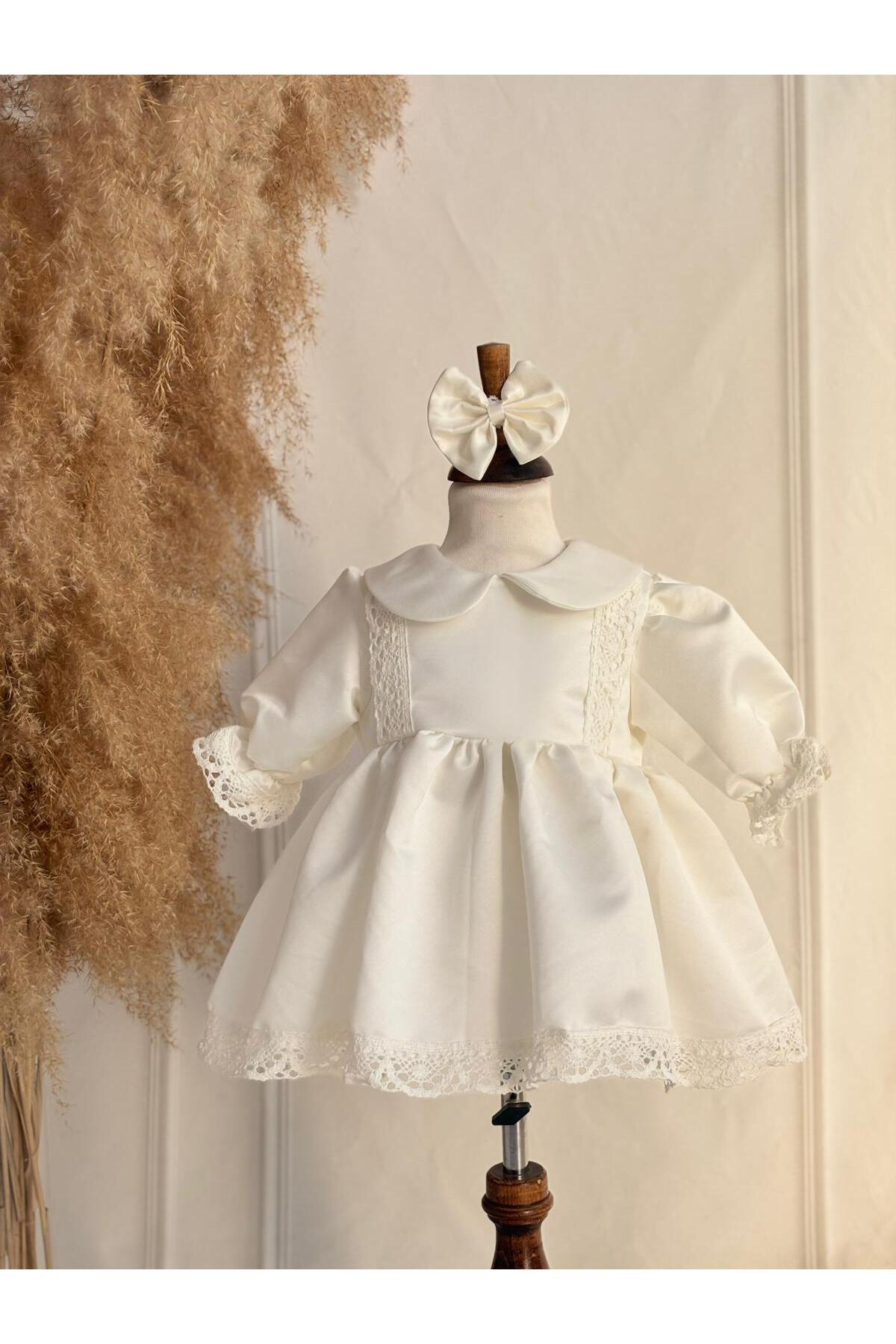 Hobidik Kız Bebek Çocuk Beyaz Dantelli Bebe Yaka Mevlüt Elbise Seti fotoğrafı 2 (önizleme)