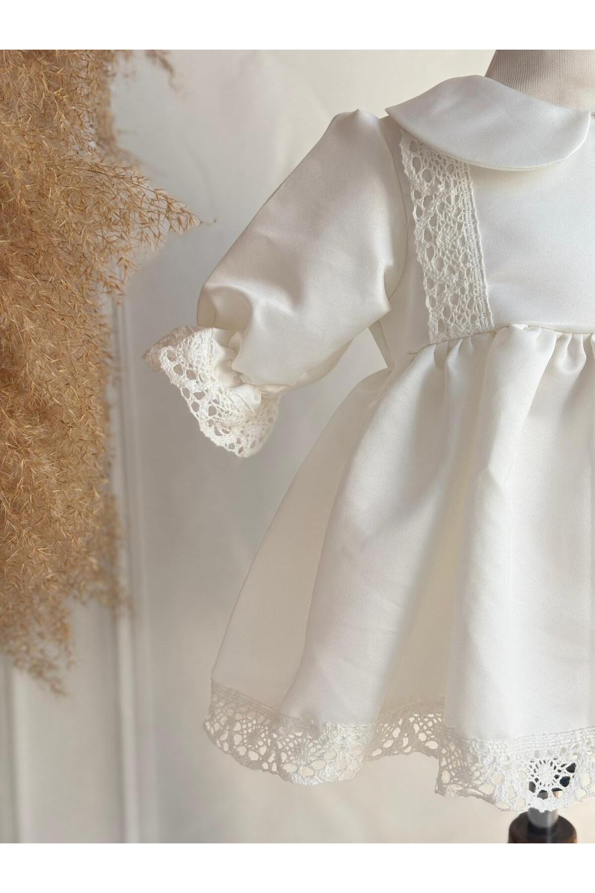 Hobidik Kız Bebek Çocuk Beyaz Dantelli Bebe Yaka Mevlüt Elbise Seti fotoğrafı 5 (önizleme)