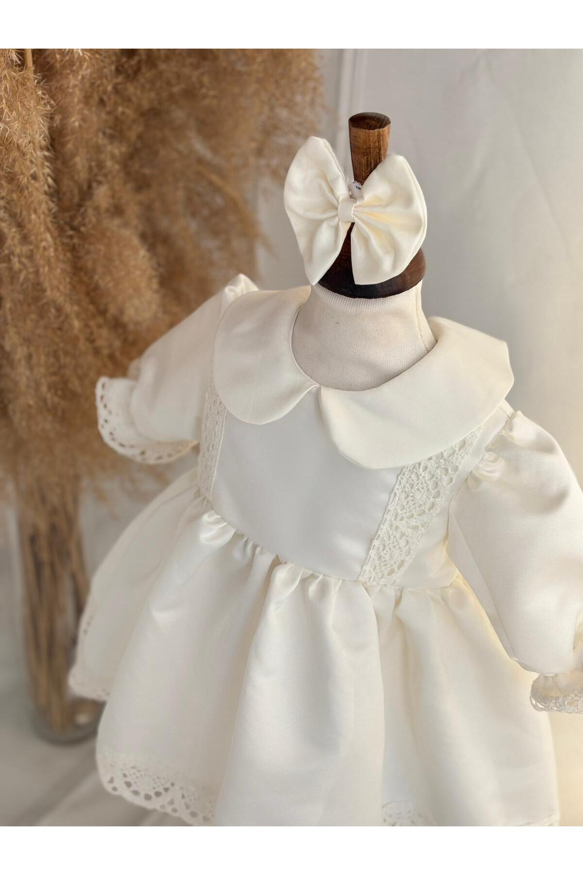Hobidik Kız Bebek Çocuk Beyaz Dantelli Bebe Yaka Mevlüt Elbise Seti fotoğrafı 3 (önizleme)