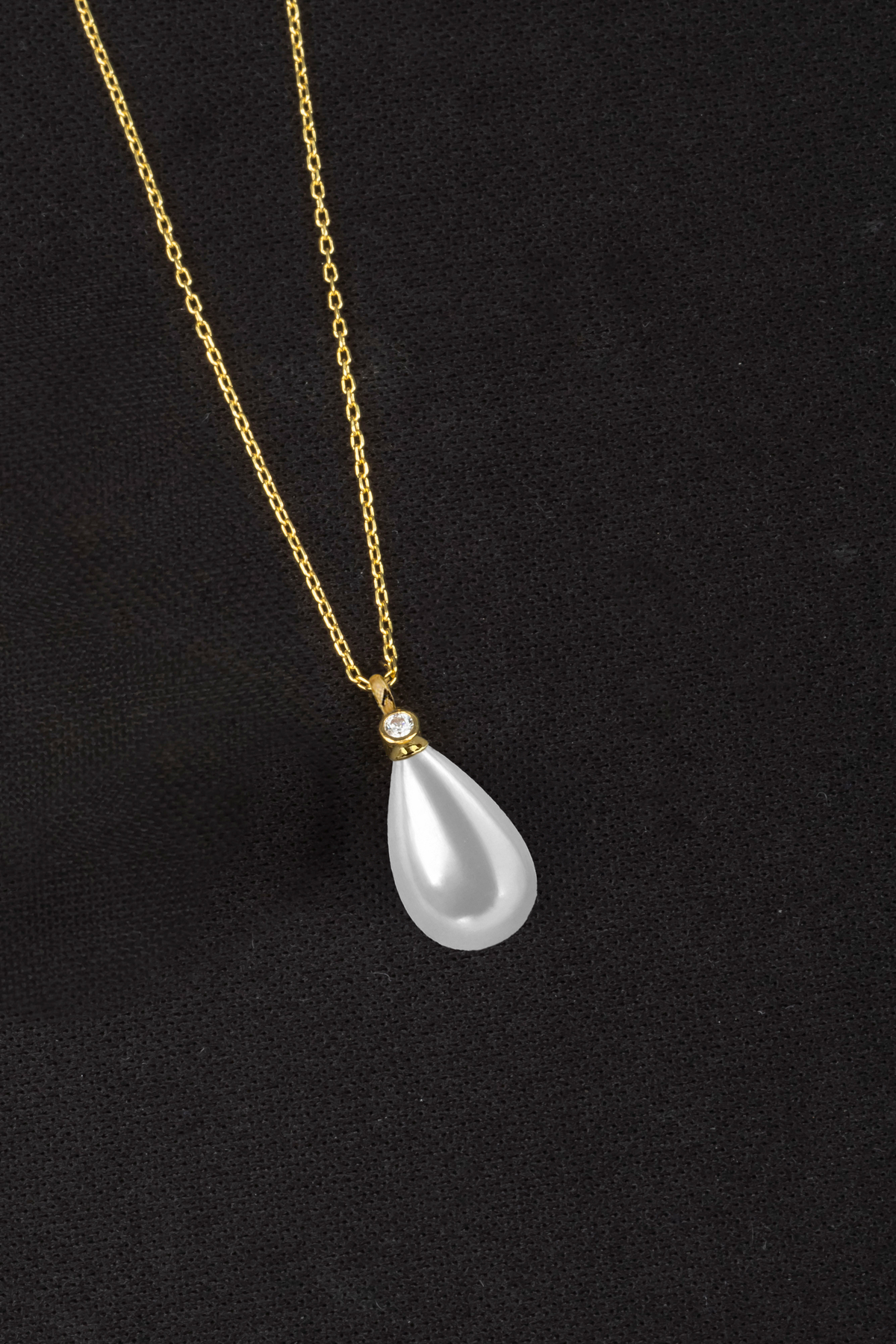 klas gümüş Gümüş Damla Model Kadın İnci Gold Kolye 8x12 mm görsel 3