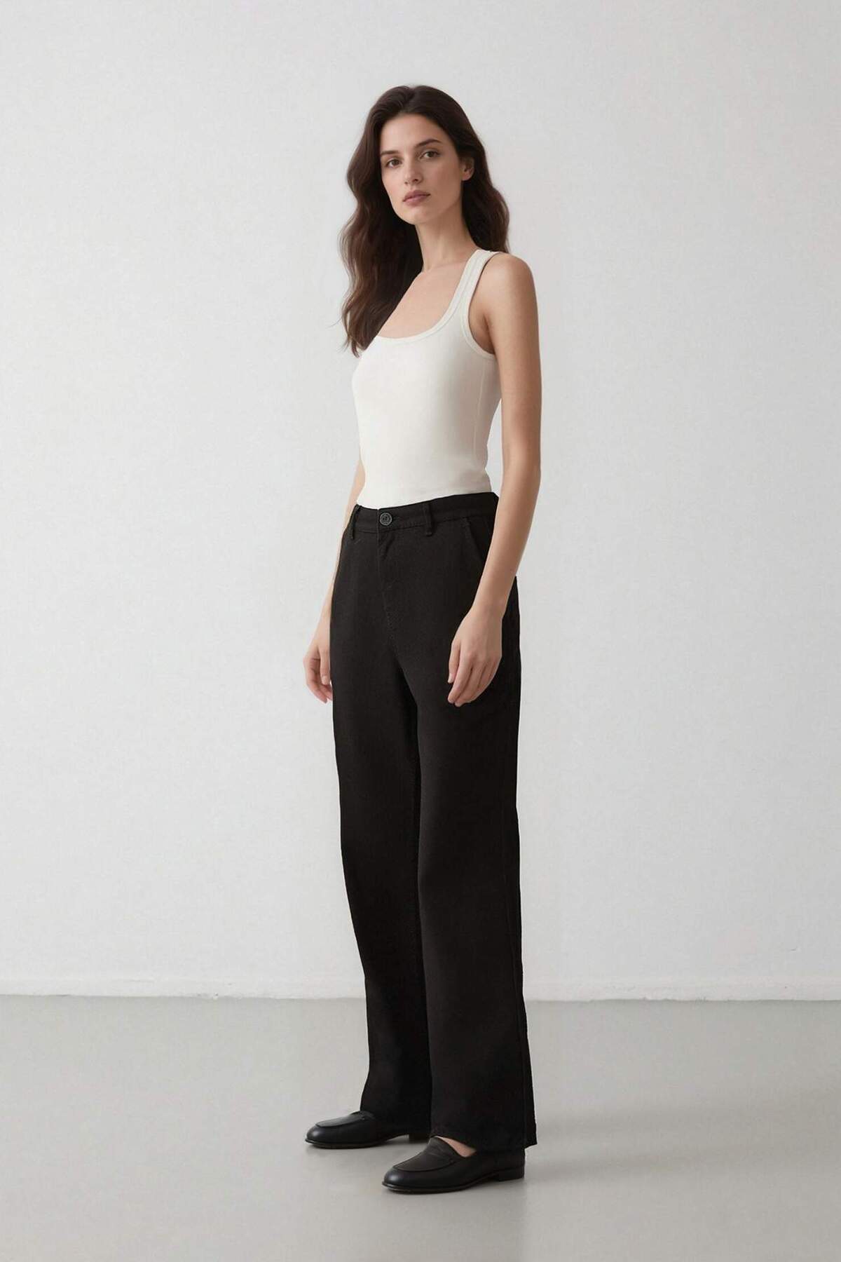 DeFacto %100 Pamuk Straight Fit Gabardin Pantolon Yüksek Bel E4346AX25SP görsel 4
