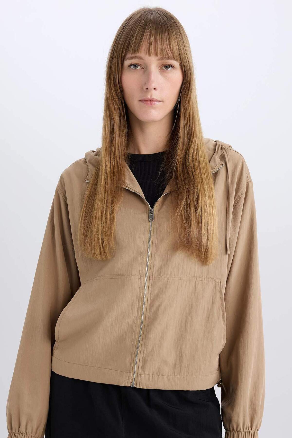 DeFacto Su Geçirmez Regular Fit Cepli Fermuarlı Kapüşonlu Yağmurluk E2641AX25SP