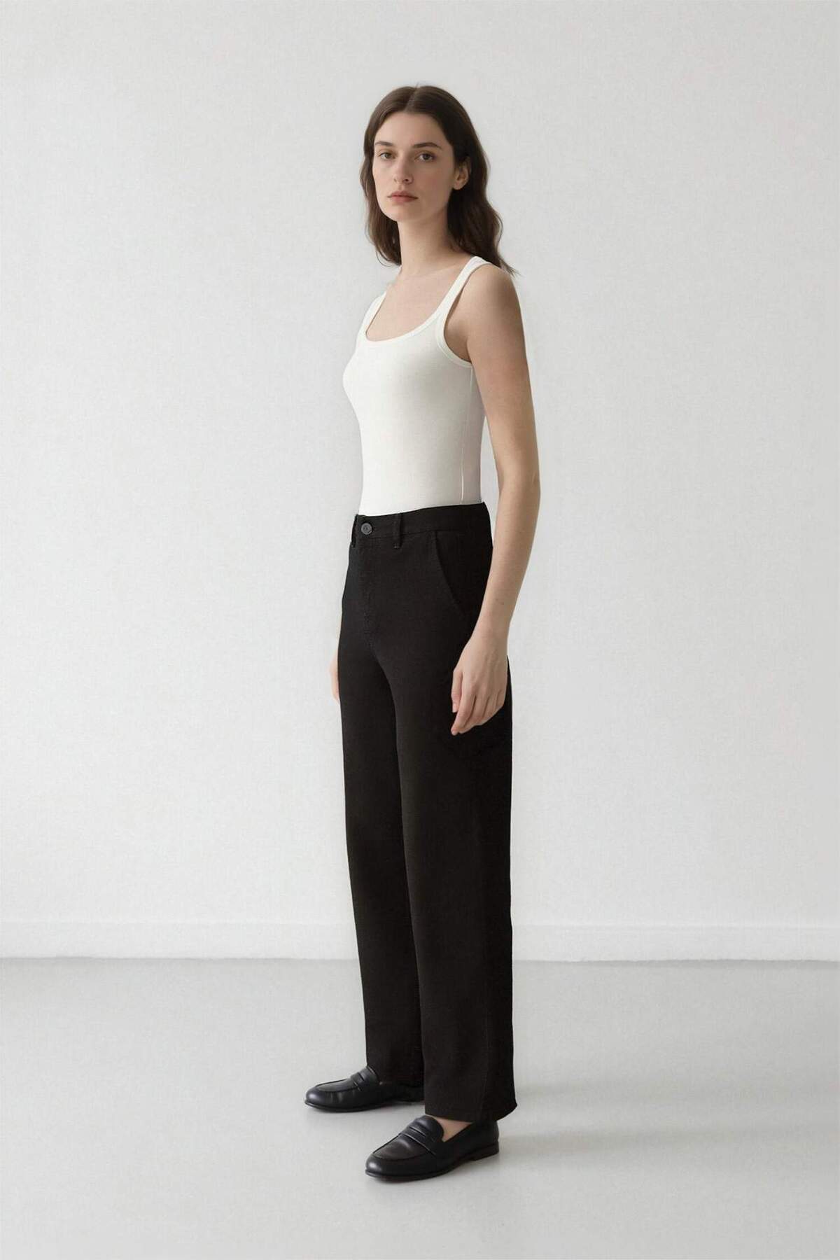 DeFacto %100 Pamuk Straight Fit Gabardin Pantolon Yüksek Bel E4346AX25SP görsel 5