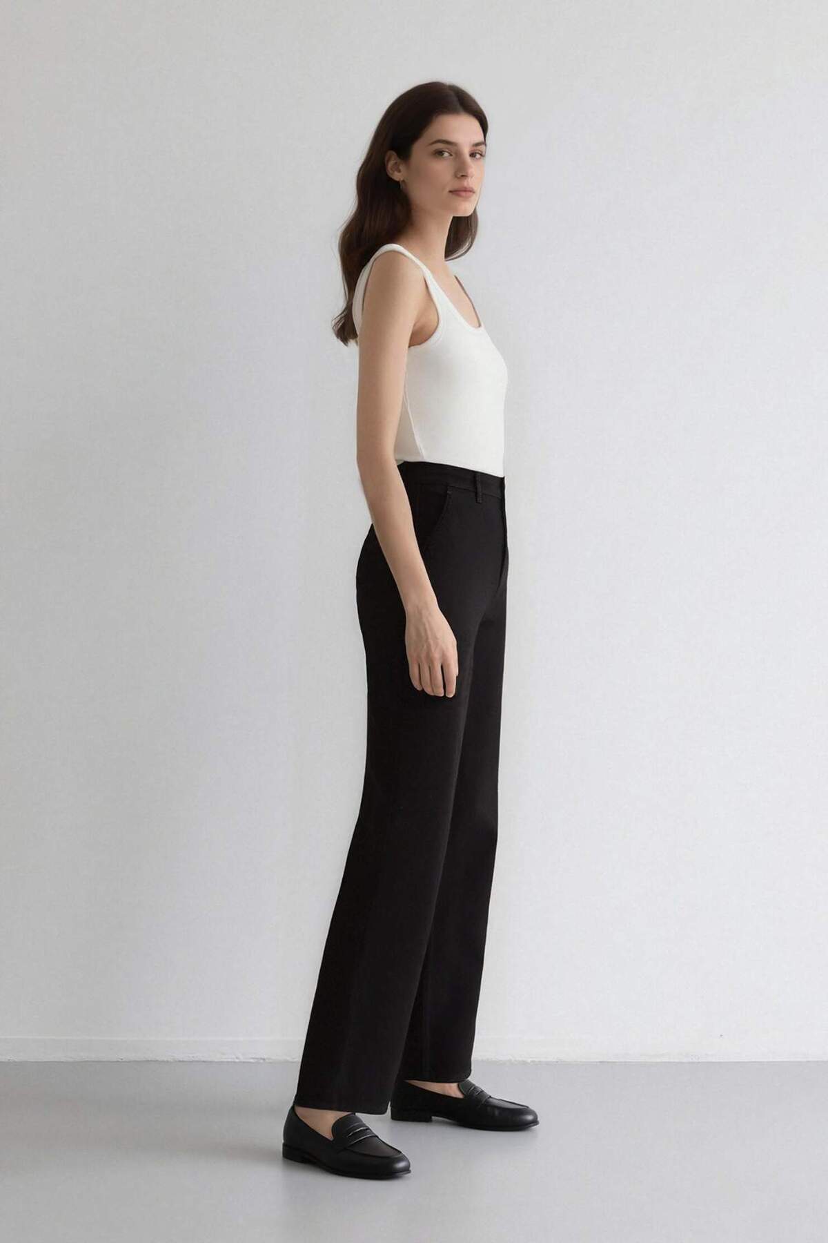 DeFacto %100 Pamuk Straight Fit Gabardin Pantolon Yüksek Bel E4346AX25SP görsel 3