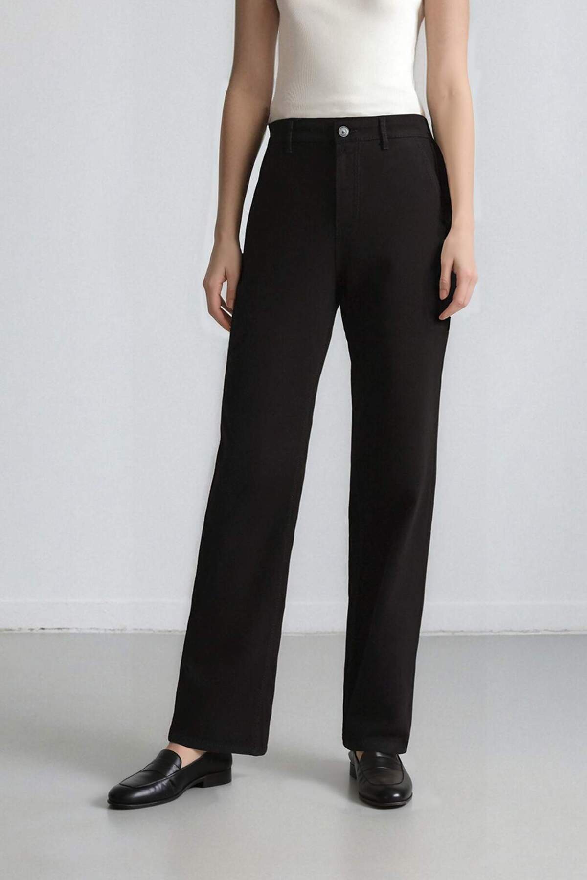 DeFacto %100 Pamuk Straight Fit Gabardin Pantolon Yüksek Bel E4346AX25SP görsel 6