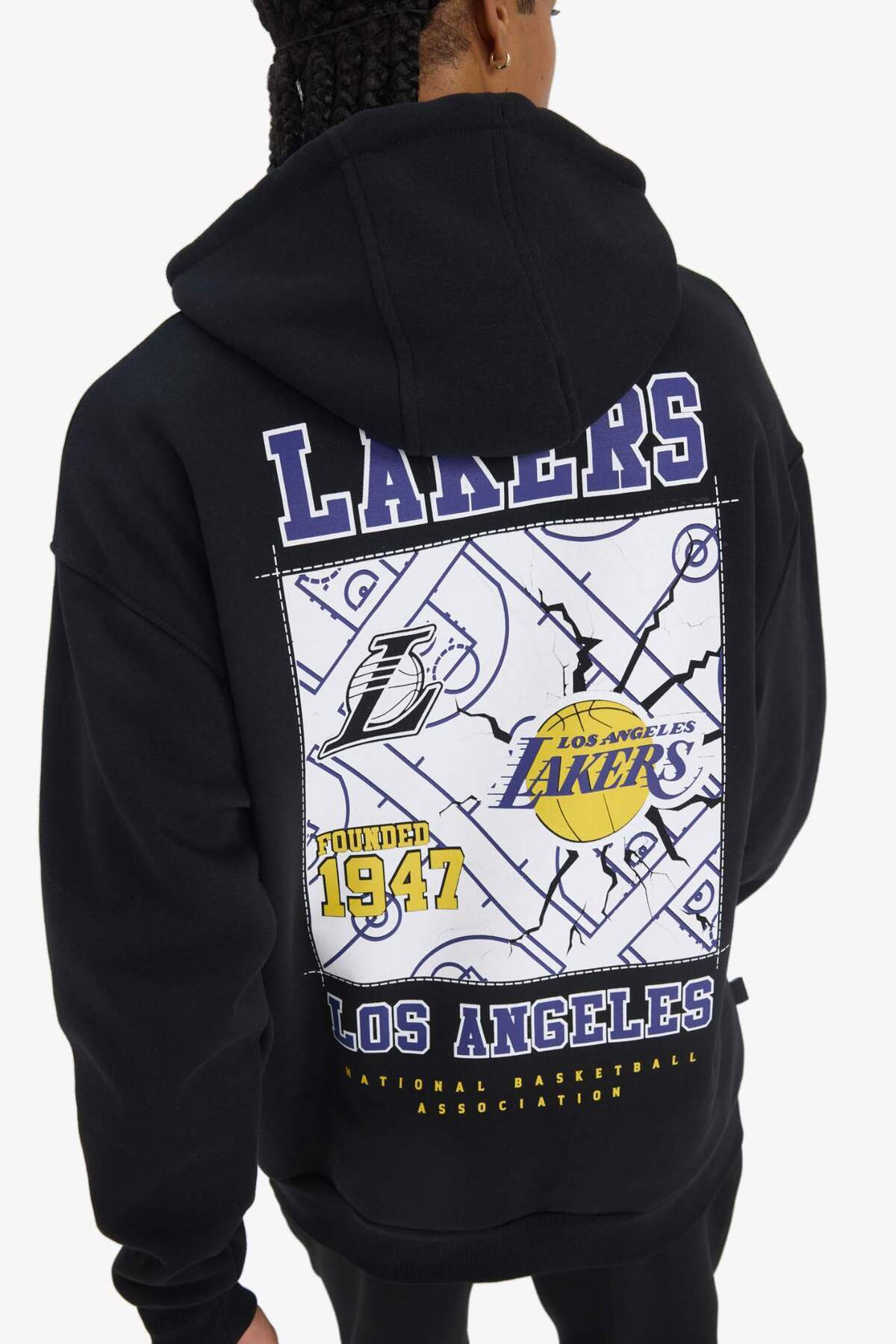 دفاکتو سویشرت ضخیم کلاهدار DeFactoFit NBA Los Angeles Lakers سایز بزرگ D8489AX25SP