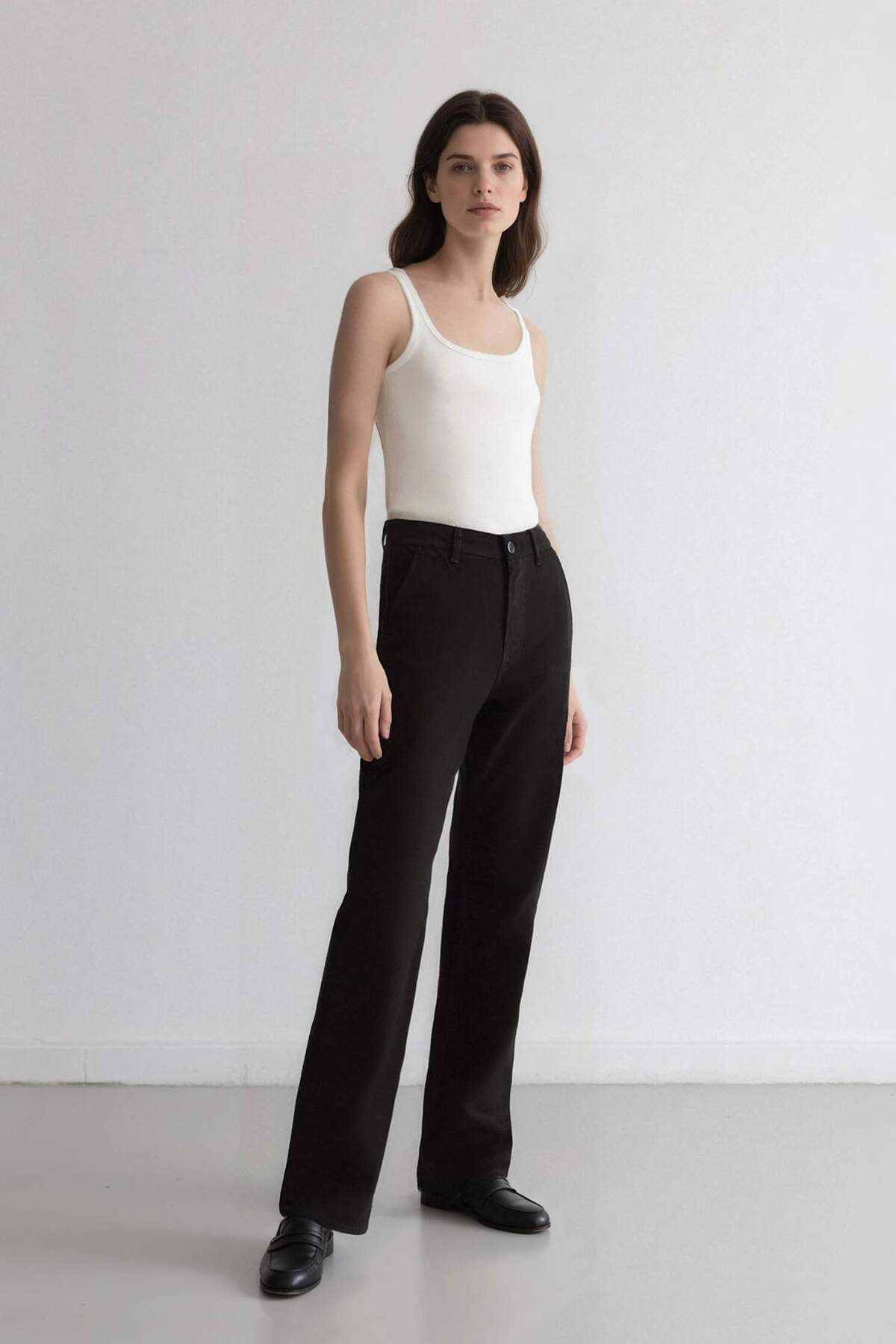 DeFacto %100 Pamuk Straight Fit Gabardin Pantolon Yüksek Bel E4346AX25SP görsel 2