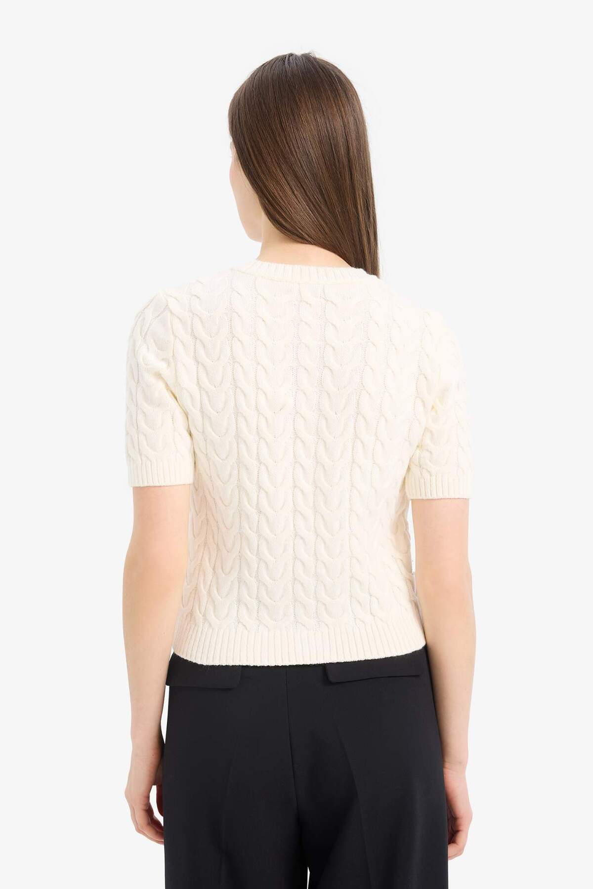 DeFacto Regular Fit Bisiklet Yaka Triko Kısa Kollu Hırka E6882AX25SM görsel 6
