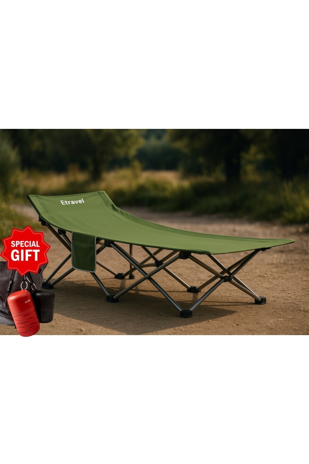 Etravel Katlanabilir Kampet & Plaj Yatağı – Şezlong Model, Yeşil, Rahat ve Havlu Hediyeli