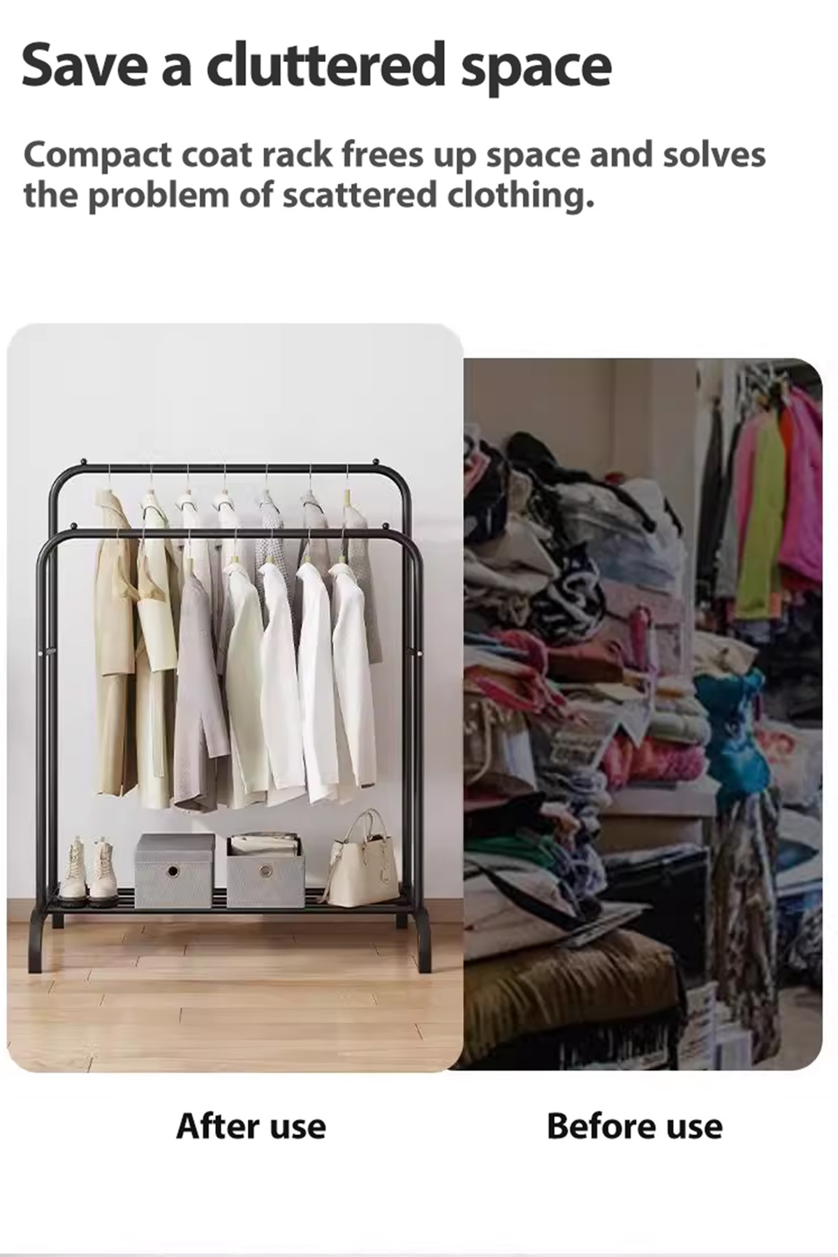 حامل ملابس مستقل مزدوج القطب من dida-cosmos لغرفة النوم، أسود ‎56 × 110 × 150 سم