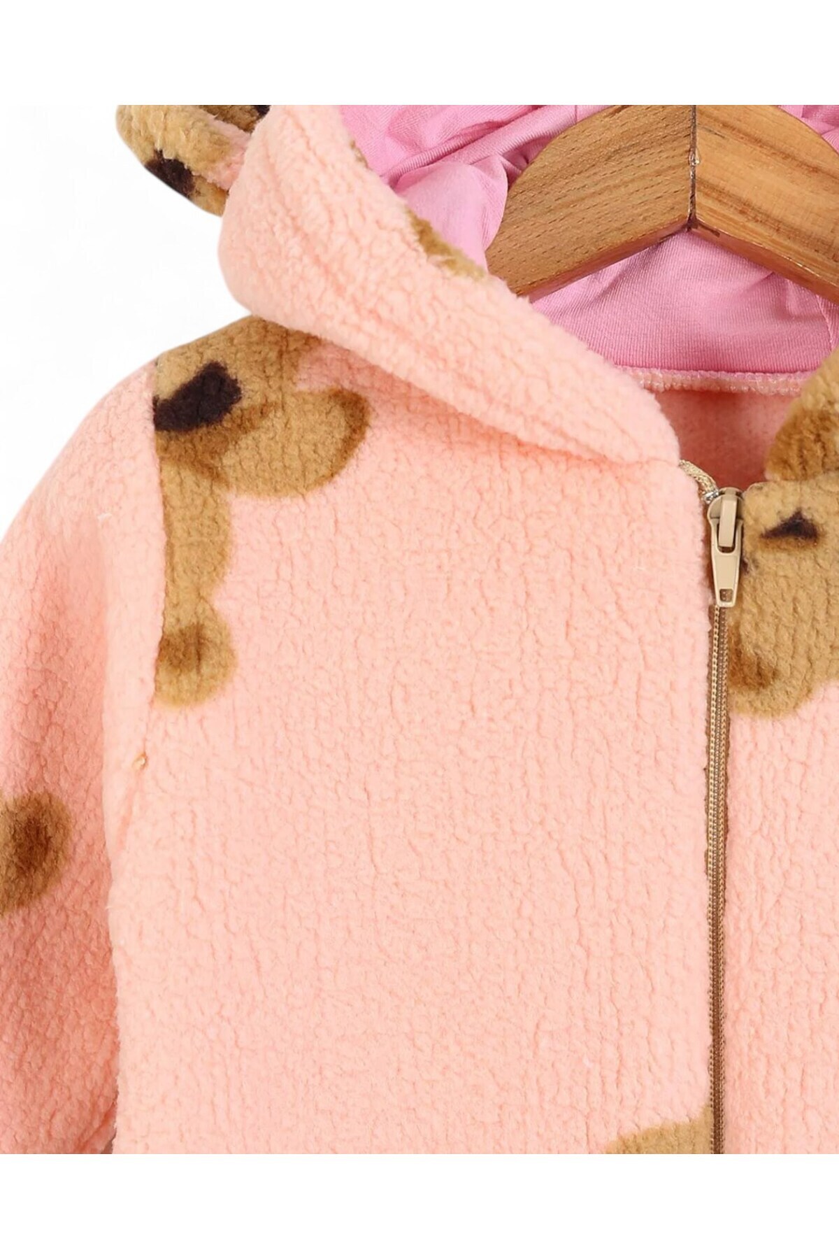 Ege Bebek 6-9 Aylık Ayıcıklar Baskılı Fermuarlı Kışlık Welsoft Peluş Kapşonlu Tulum , Ayakları Kapalı fotoğrafı 5 (önizleme)