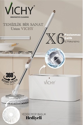 Vichy 360° Döner Mop Temizlik Seti | Kolay Sıkma Kova, Mikrofiber Mop (Yedek ...