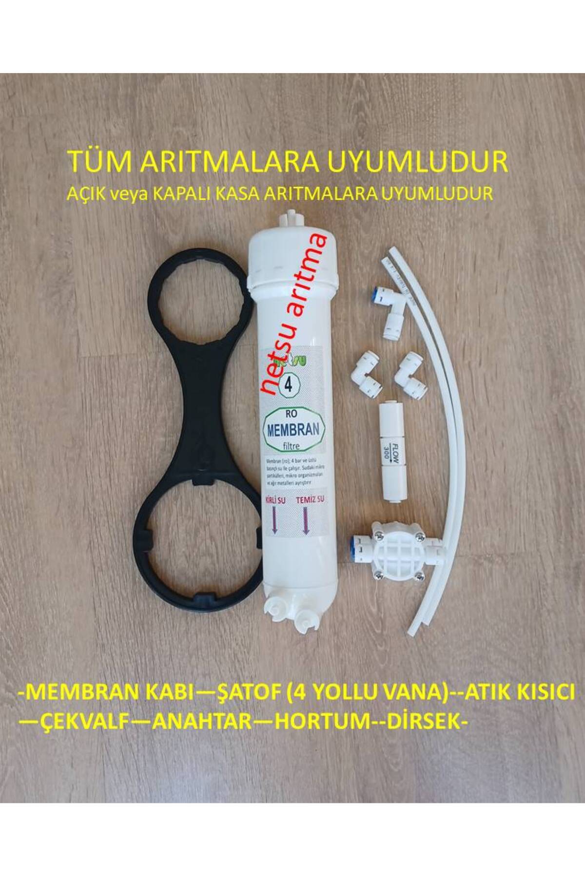 netsu arıtma Su arıtma cihazı yedek parça, yenileme kiti-membran kabı,4 yollu vana, çekvalf, atık kısıcı, dirsek