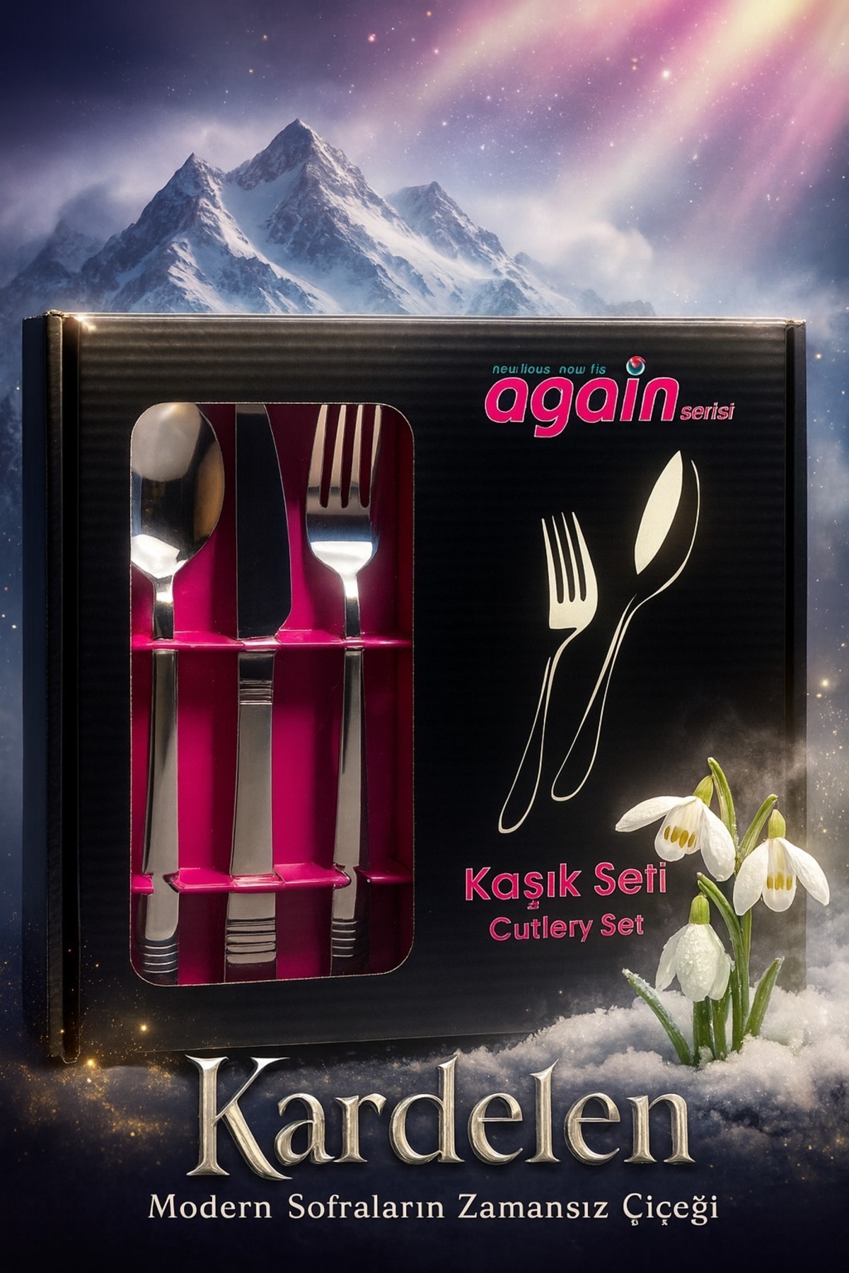 Birpa Sofraların Kardelen'i Çubuk Model Şık Kaşık-Çatal-Bıçak Takımı 36 Parça-Kutulu