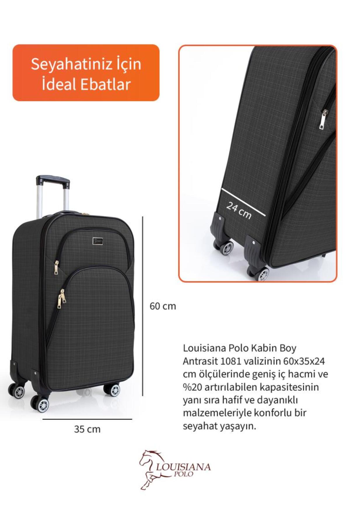louisiana polo  Kabin (KÜÇÜK) Boy 4 Teker Kumaş Valiz Antrasit 1081 - Görsel 3